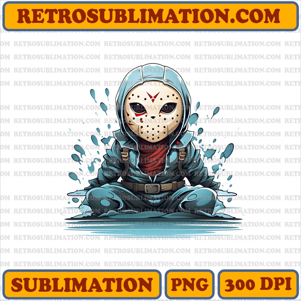 Mysterious Misty Lake - Chibi Voorhees PNG Digital Download - Unique Bootleg Style - White Background - Maximum Contrasts
