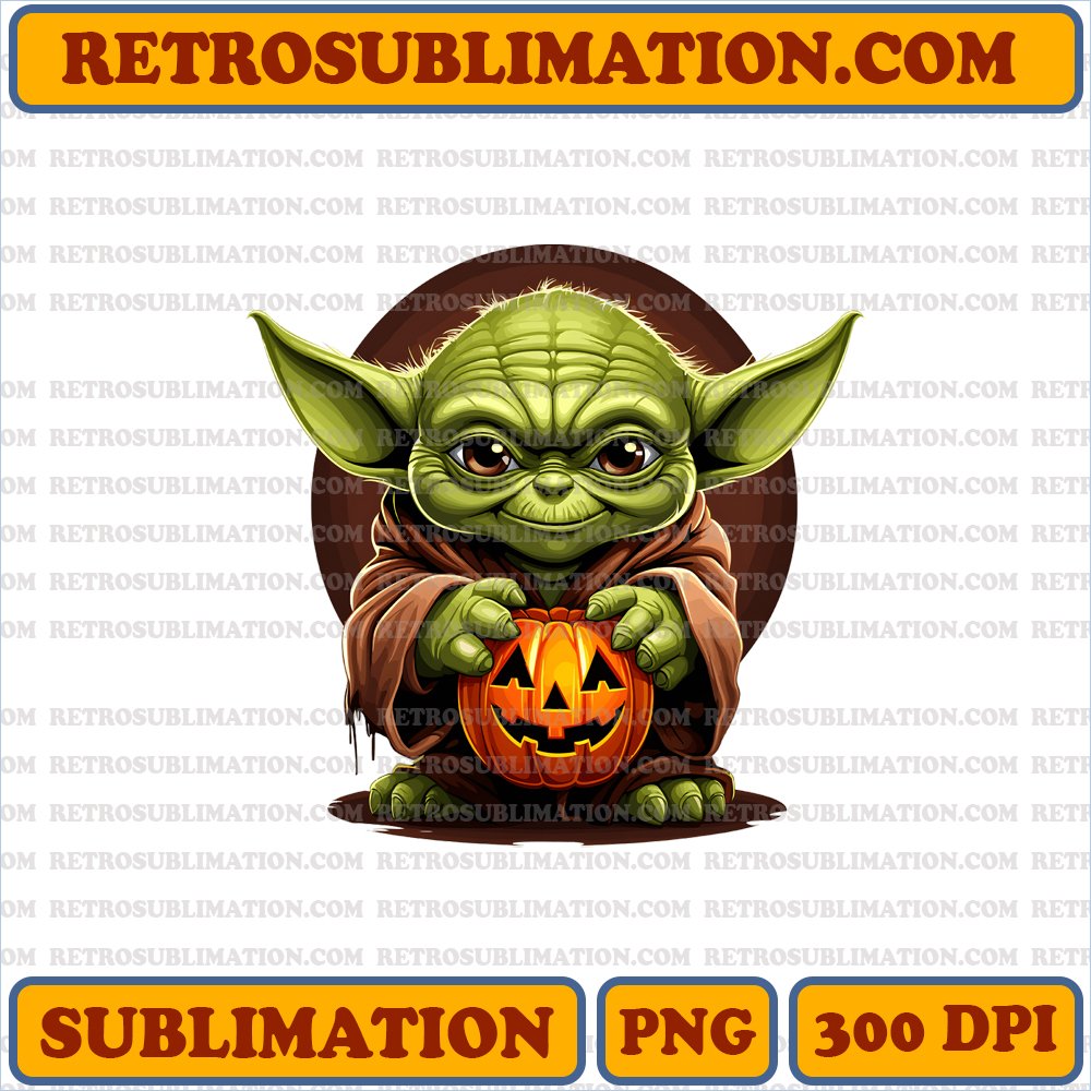 Halloween Baby Yoda - Mischievous Grin and Treats PNG Digital Download
