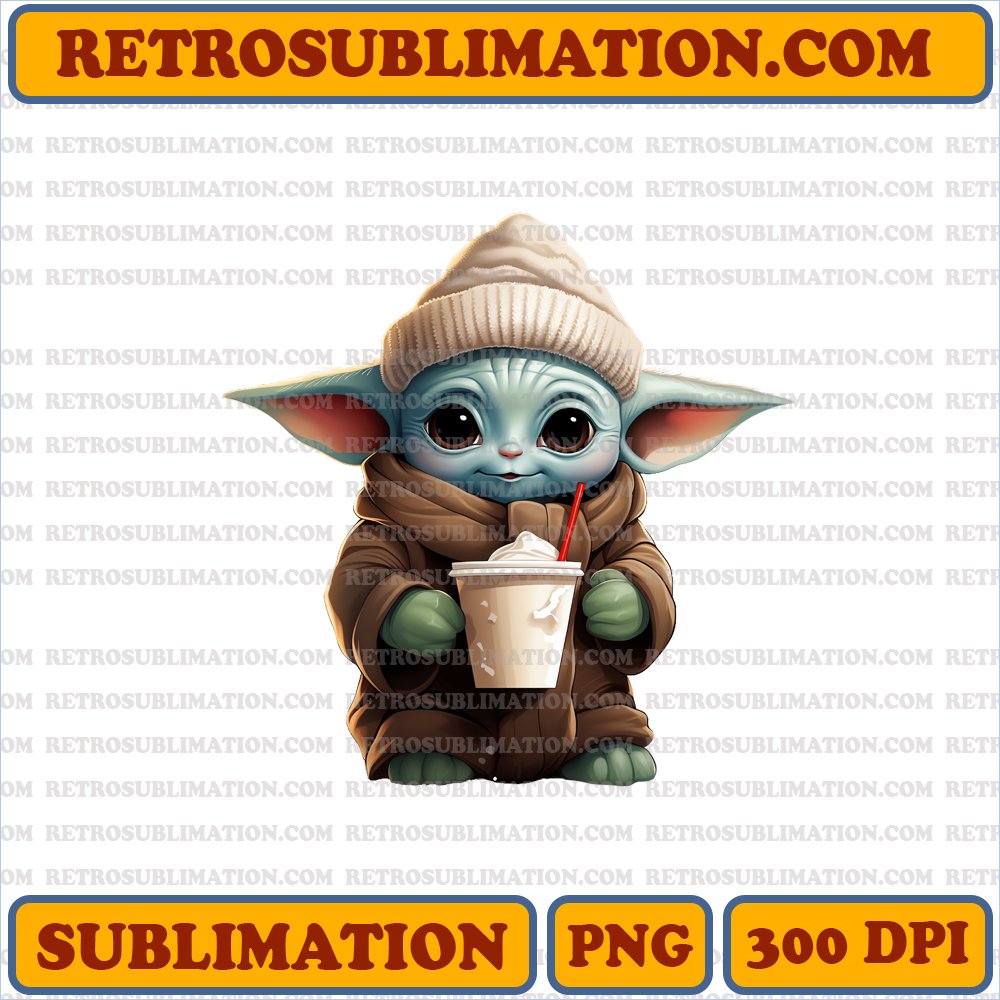 Baby Yoda Sipping Hot Cocoa - Christmas Edition - Sublimation PNG Digital Download
