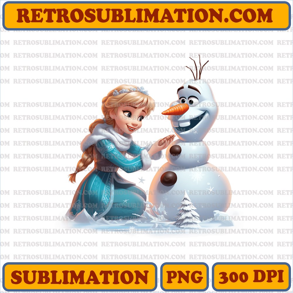 Christmas Elsa and Anna Snowman Fun - Joyful Song - High-Contrast Sublimation PNG Download
