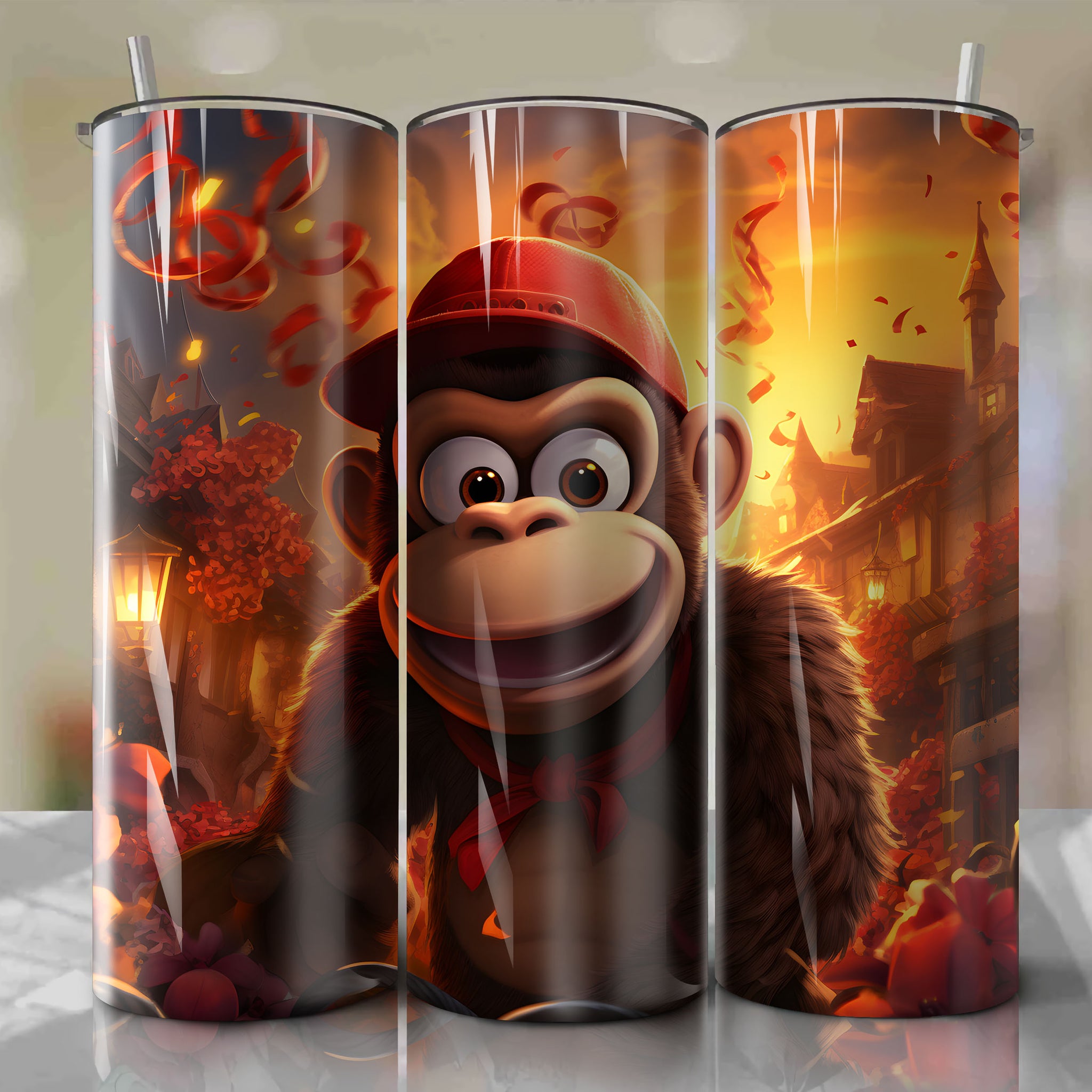 Brave and Playful Diddy Kong 20 Oz Tumbler Wrap: A Vibrant Dan Mumford Digital Painting
