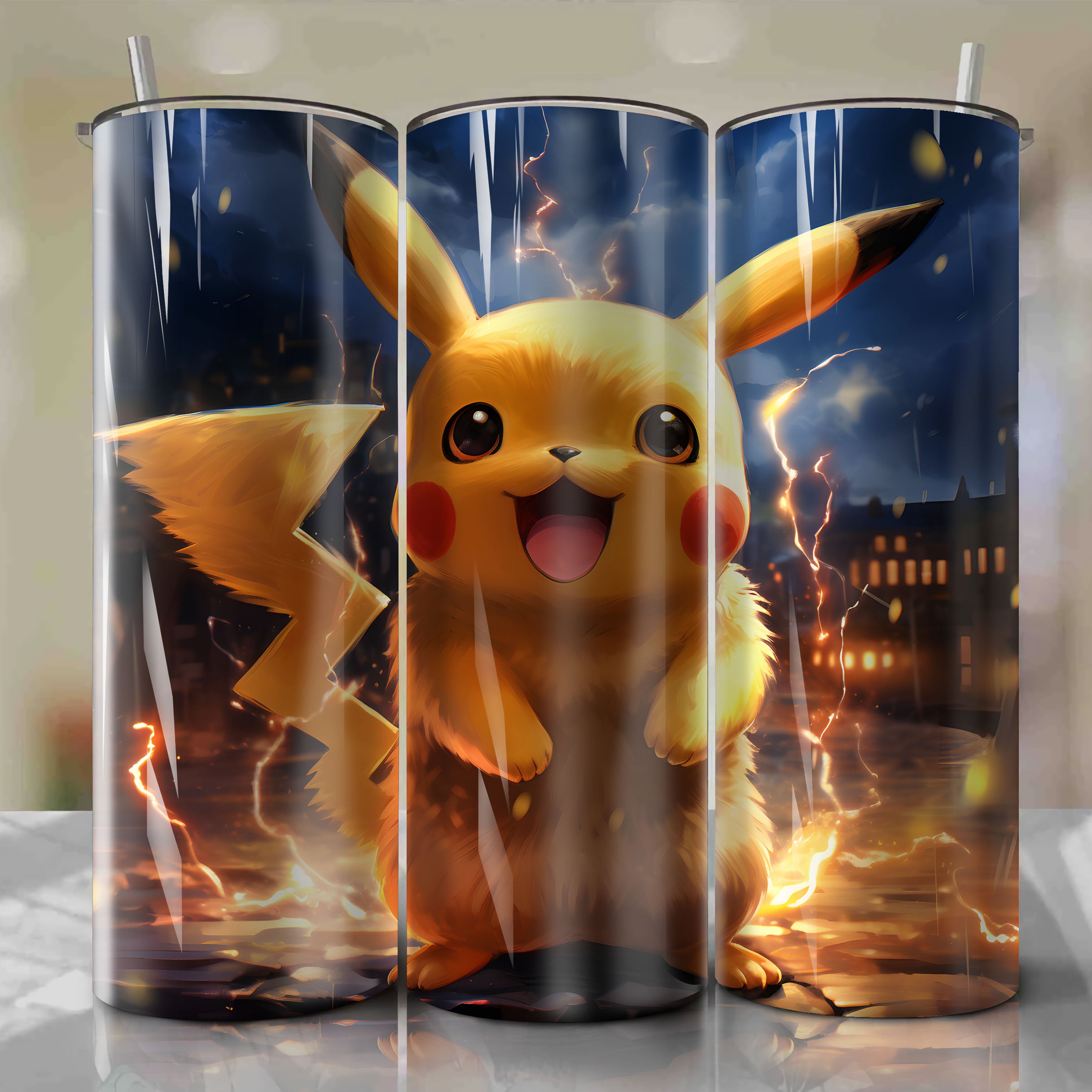 20 Oz Tumbler Wrap - Pikachu Thunderbolt Design | Charming Digital Pai