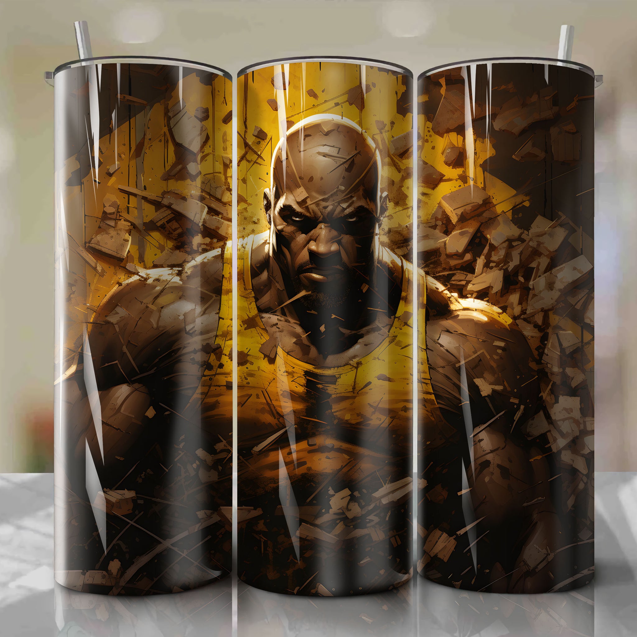 Luke Cage 20 Oz Tumbler Wrap - Bulletproof Hero of Harlem in Dynamic Graffiti Art | Embodying Strength and Resilience in the Urban Cityscape
