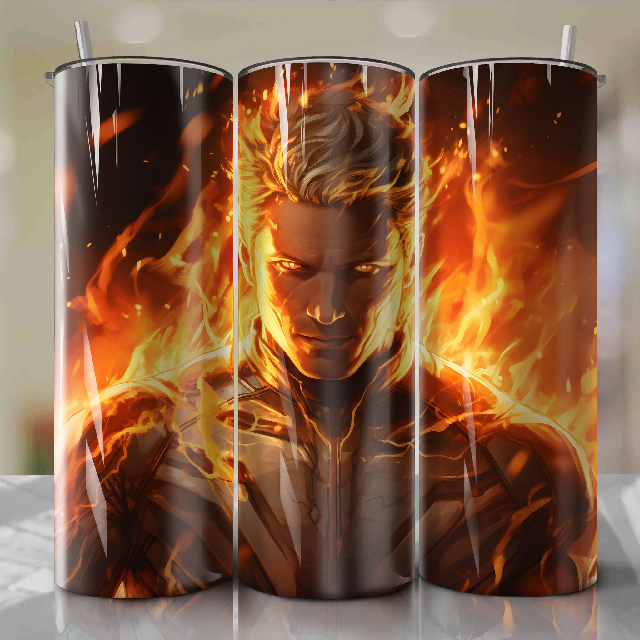 Fiery Fantastic Four Member Captivating in Dynamic Animation: 20 Oz Tumbler Wrap
