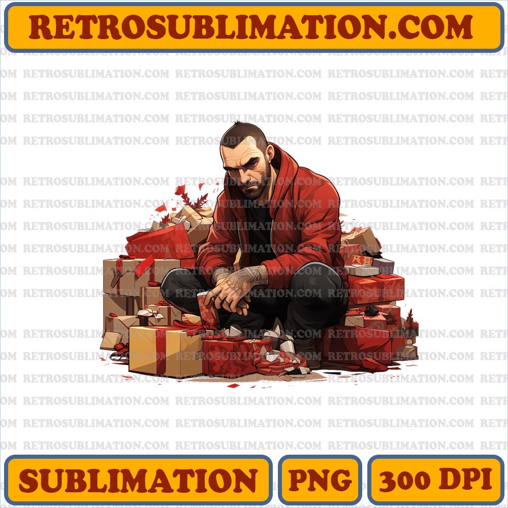 Christmas Niko Bellic - Gift Wrapping Master - Festive Cartoon PNG Digital Download
