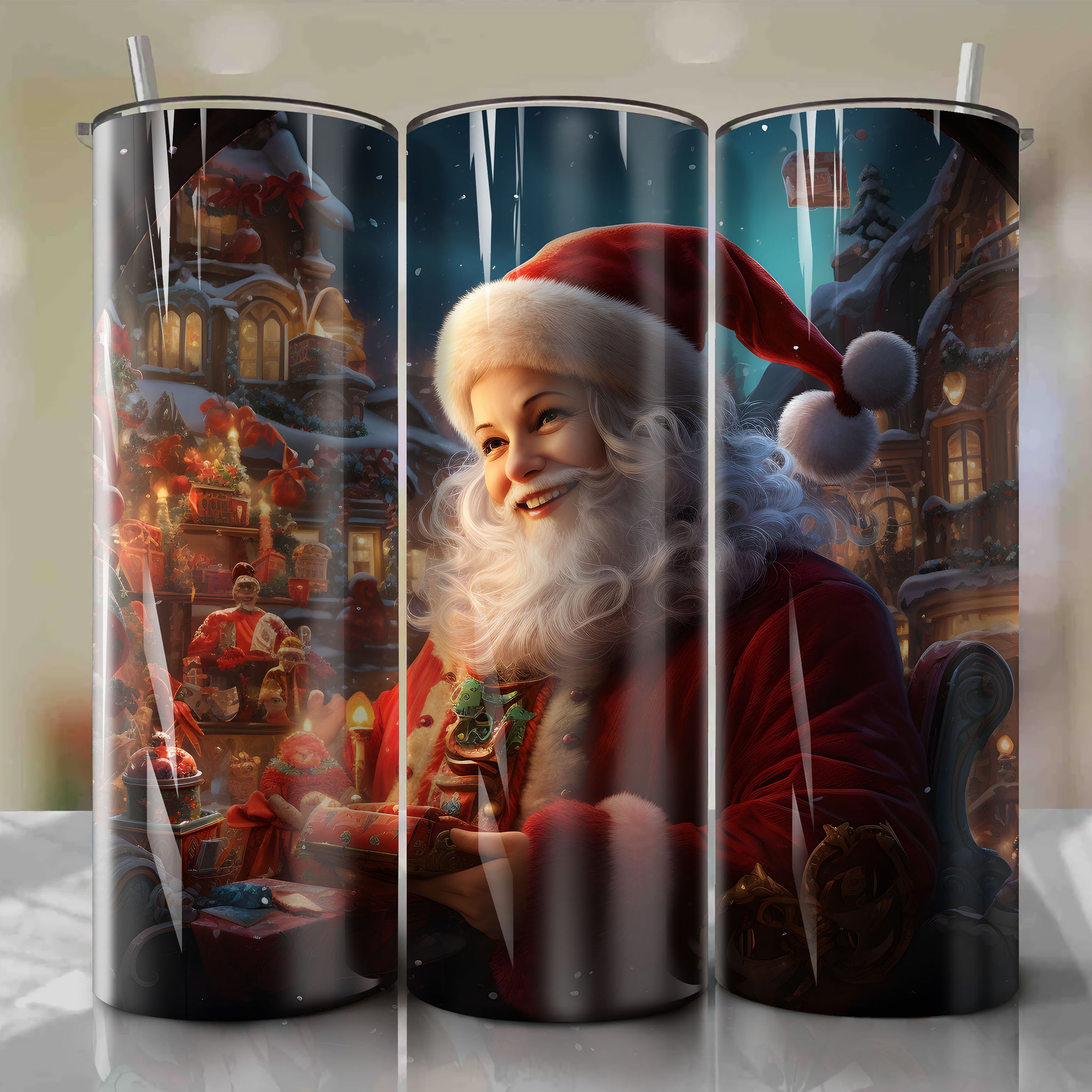 Tumbler Wrap: Santa's Magical Toy Workshop and Festive North Pole - A Heartwarming Holiday Painting
