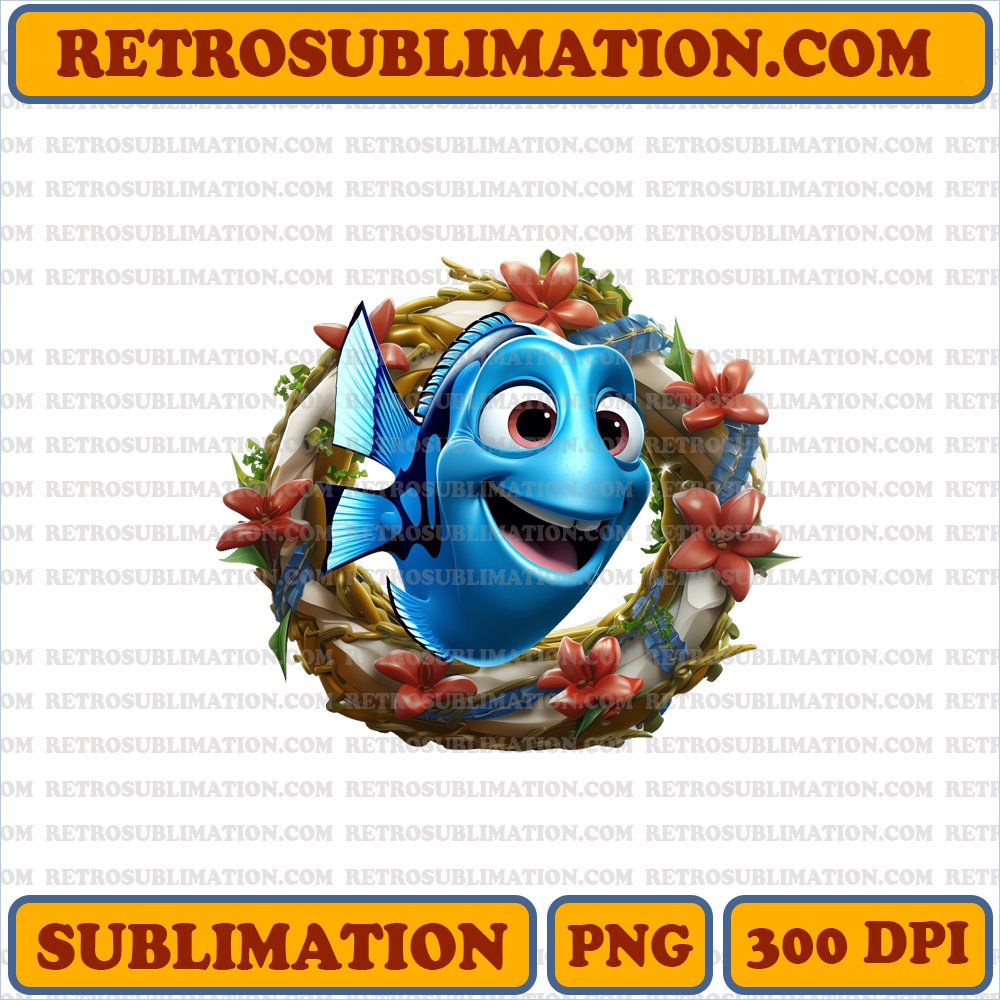 Christmas Dory - Tangled in Garland - Amusing Sublimation PNG Download
