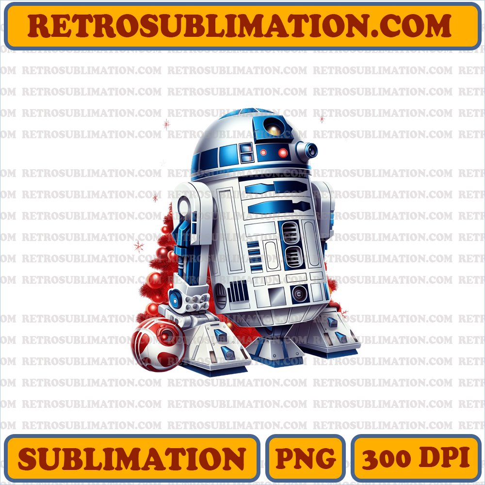 Cheerful Christmas R2-D2 - Star Wars Cartoon - Vibrant Sublimation PNG Download
