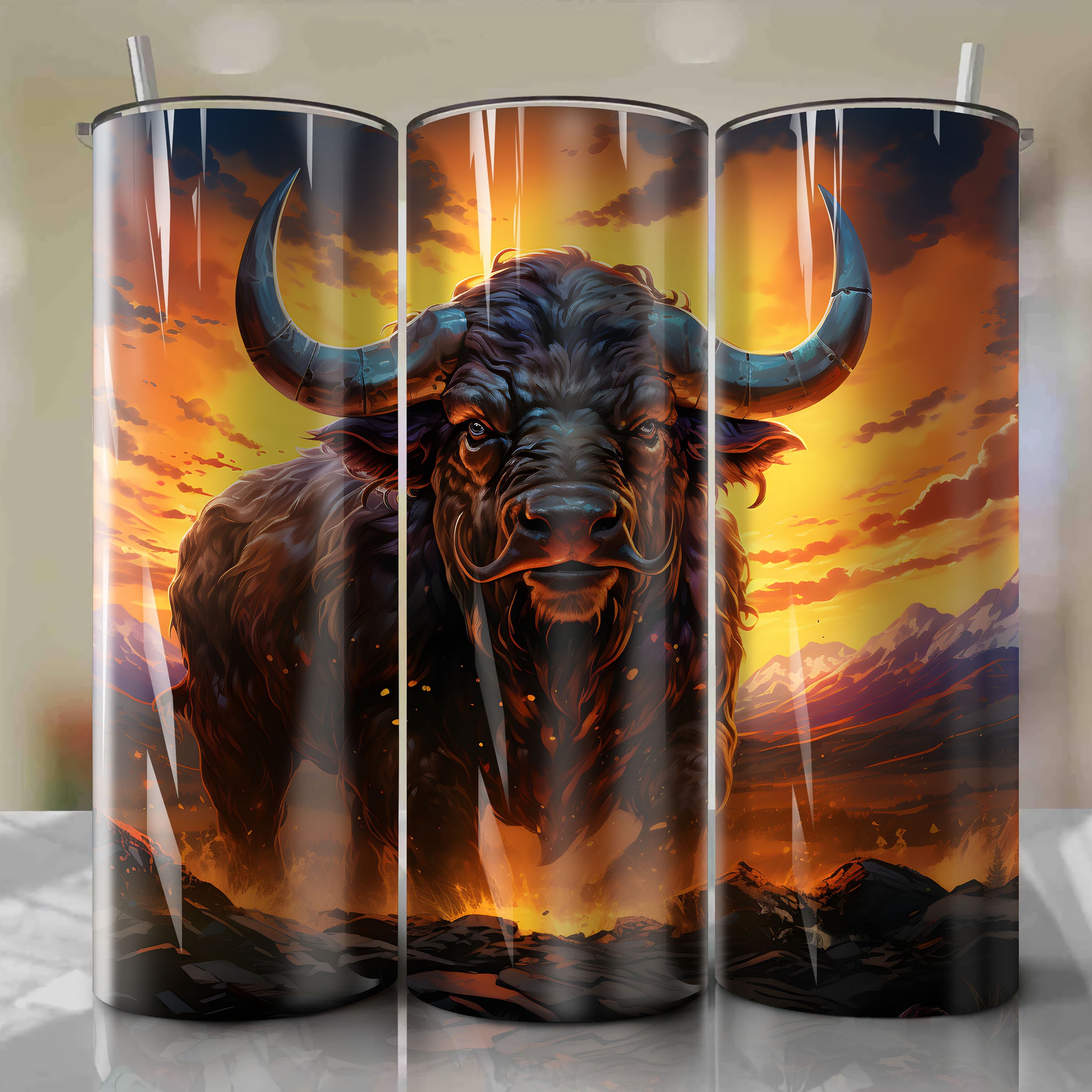 Dynamic Tauros Stampede: 20 Oz Tumbler Wrap for the Untamed Spirit
