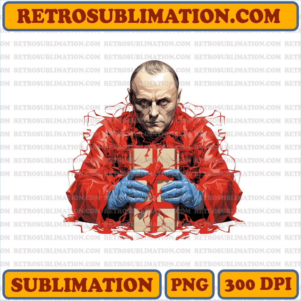 Christmas Hannibal Lecter - Sinister Gift Wrapper - Distinctive Sublimation PNG
