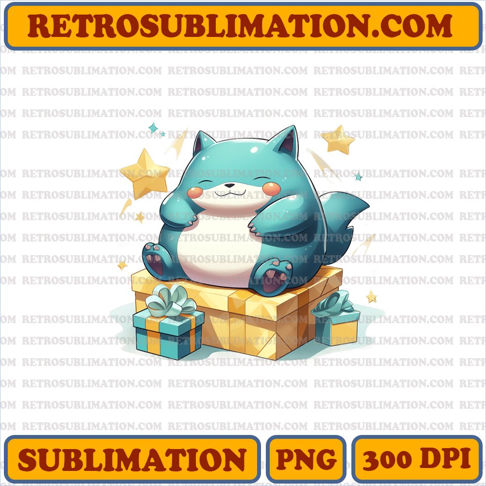 Snorlax Gift Box Squeeze - Cute Cartoon Sublimation PNG Download
