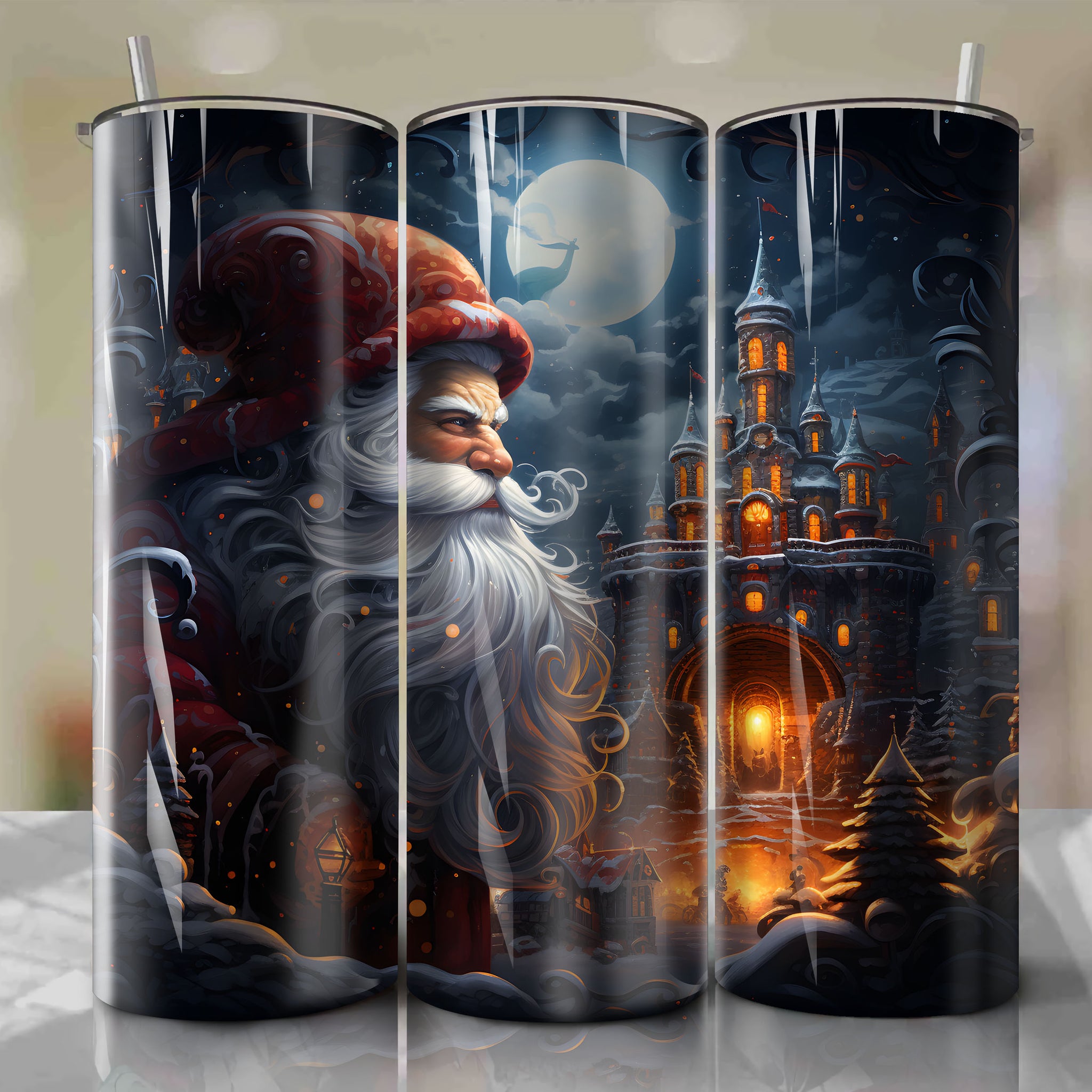 Tumbler Wrap - Santa Claus Emerging from a Chimneystack in a Snowy Winter Wonderland
