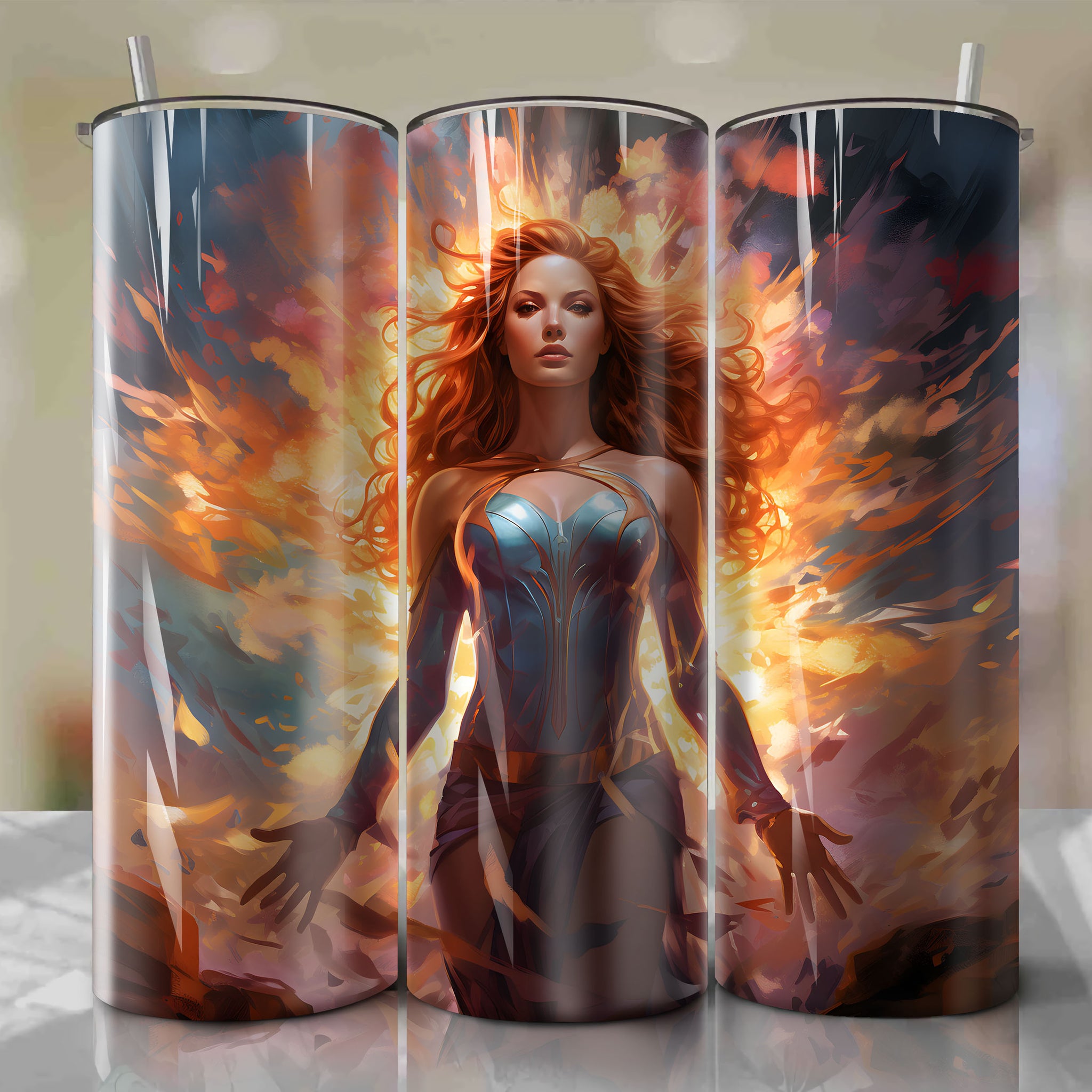 Jean Grey - A Stunning 20 Oz Tumbler Wrap Capturing the Essence of Grace and Power
