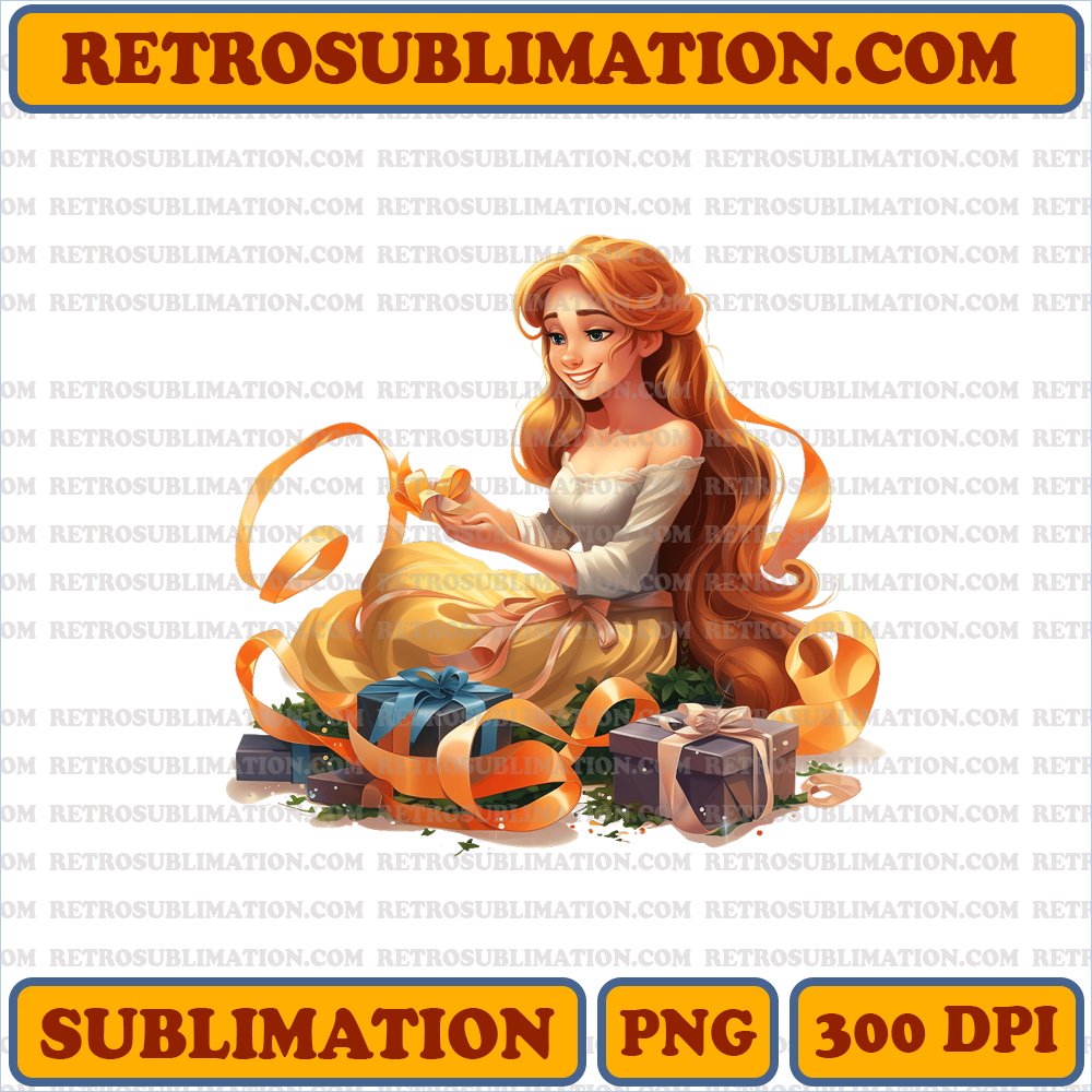 Christmas Rapunzel Gift Wrap - Playful Long Hair - Unique Sublimation PNG Digital Download
