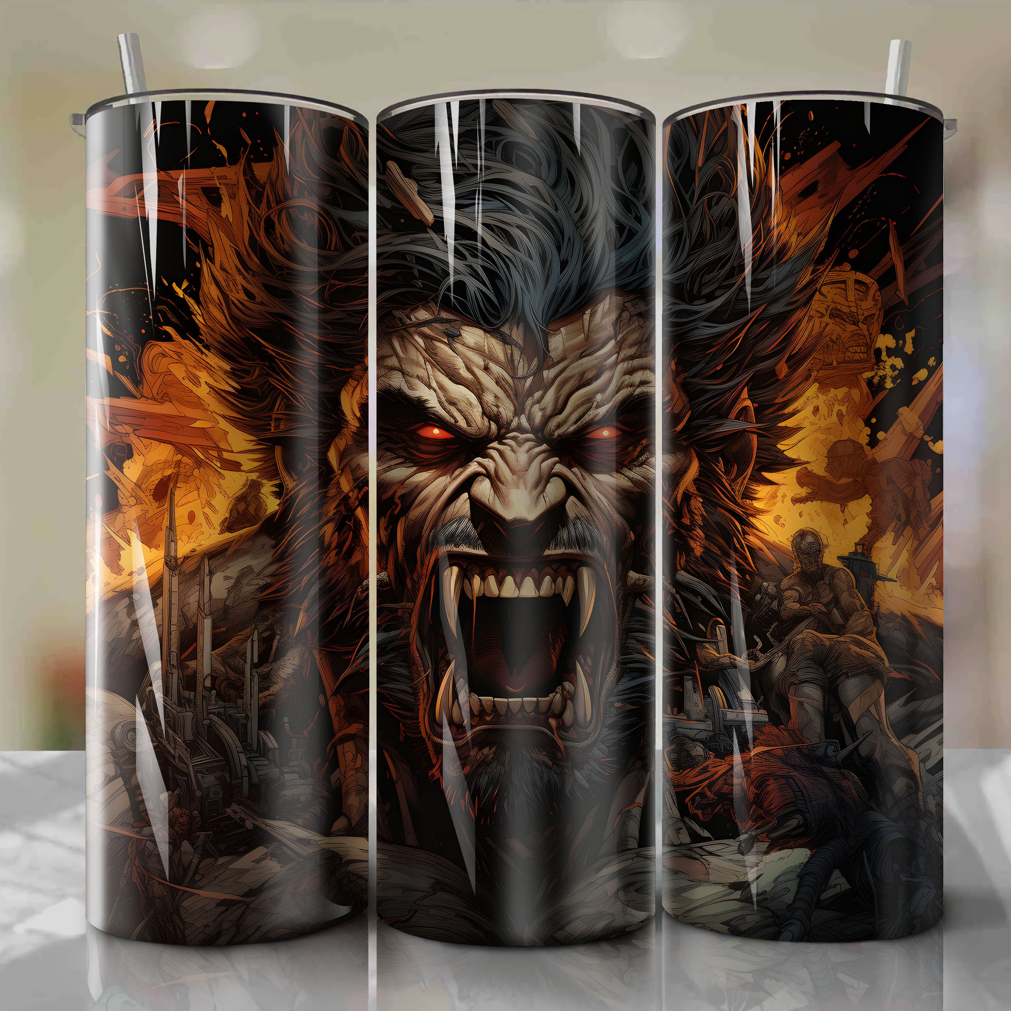 Intense Wolverine Battle Wrap | Unique 20 Oz Tumbler Design
