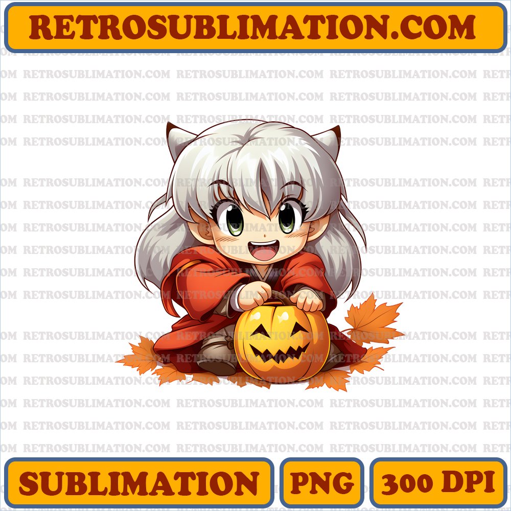 Chibi Inuyasha Pumpkin Carving PNG Digital Download - Mischievous Bootleg Style
