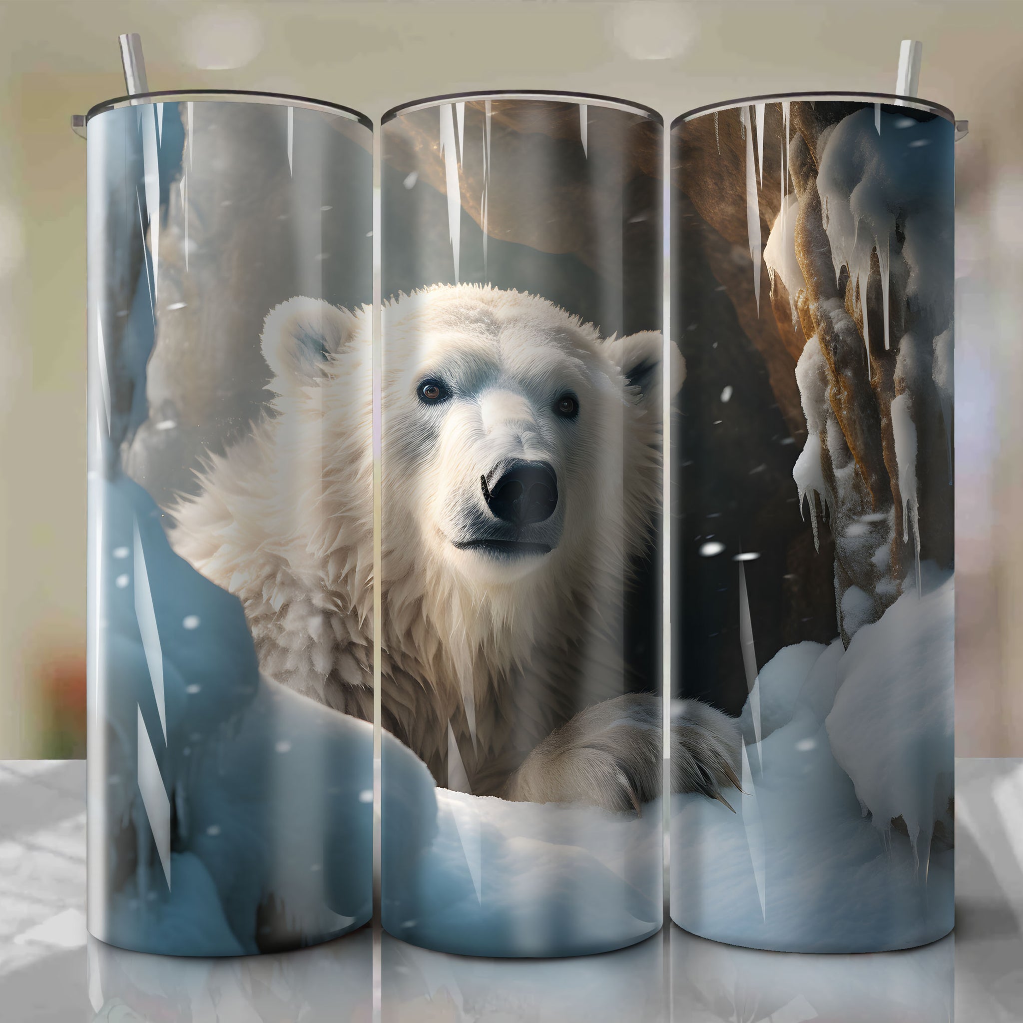 Tumbler Wrap: Polar Bear Sculpture - Strength, Protection, and Heartwarming Bond
