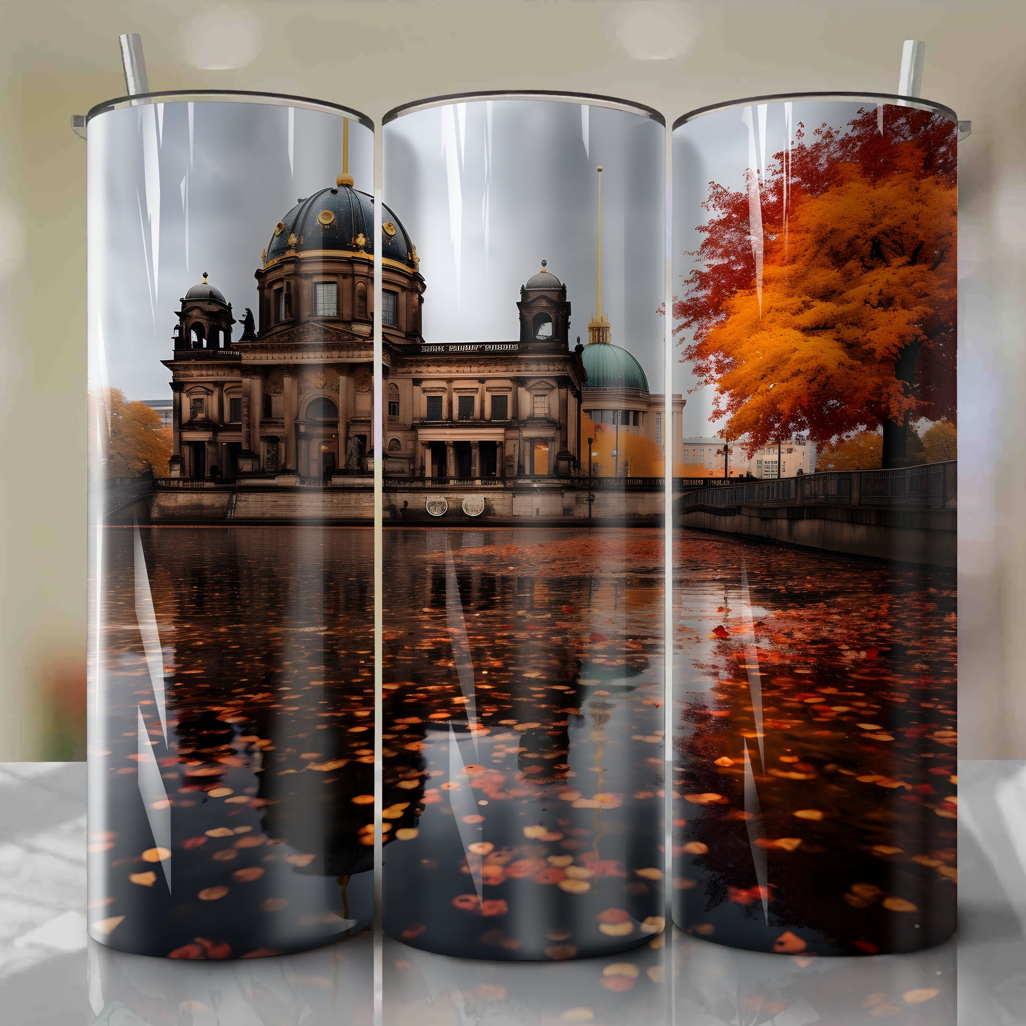 Pointillism-inspired Art on Museum Island: Vibrant Autumn Scenes with Bright Dots
