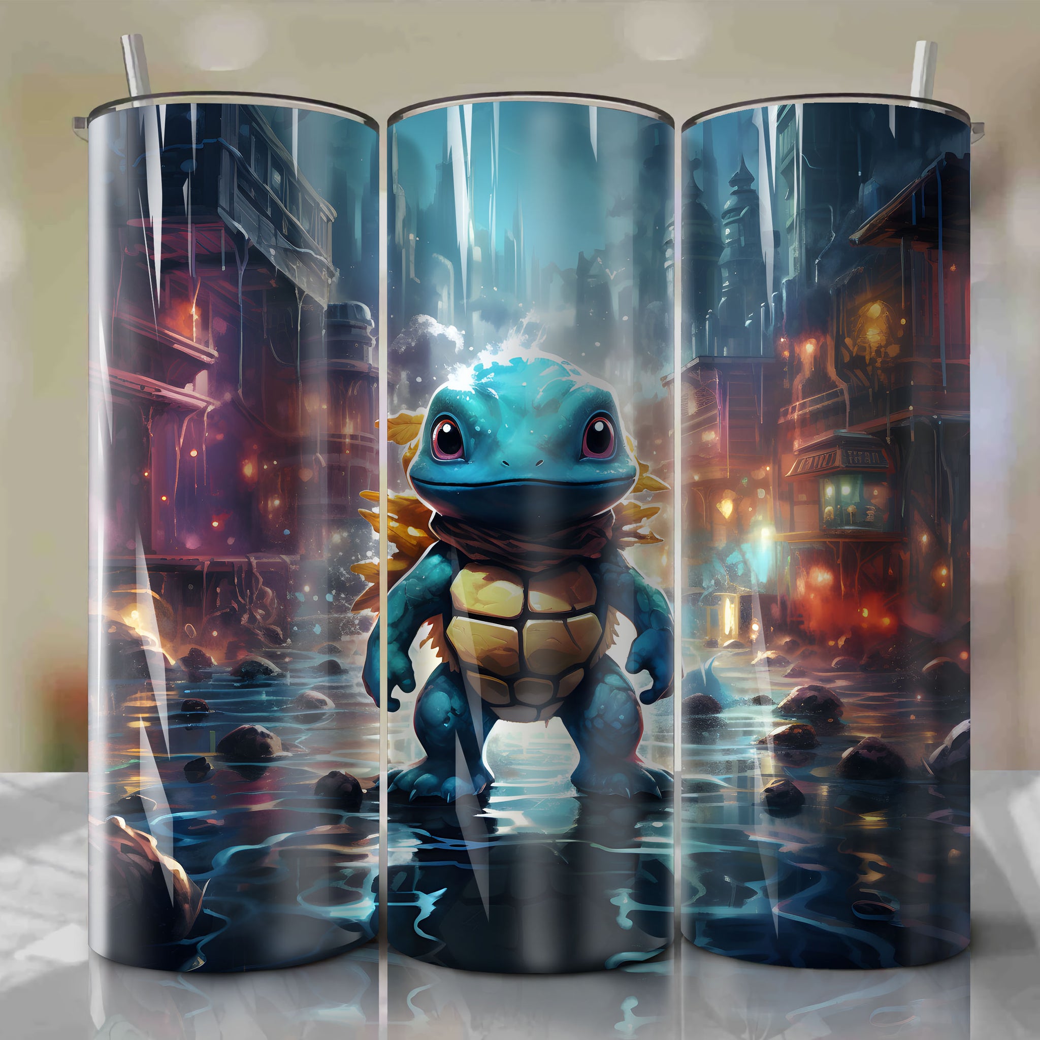 Squirtle 20 Oz Tumbler Wrap - Vibrant and Mysterious Water-themed Design
