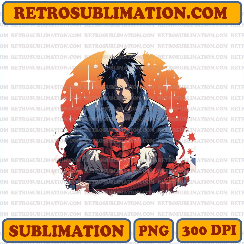 Christmas Sasuke Uchiha Unwrapping Joy - Naruto Sublimation PNG Digital Download
