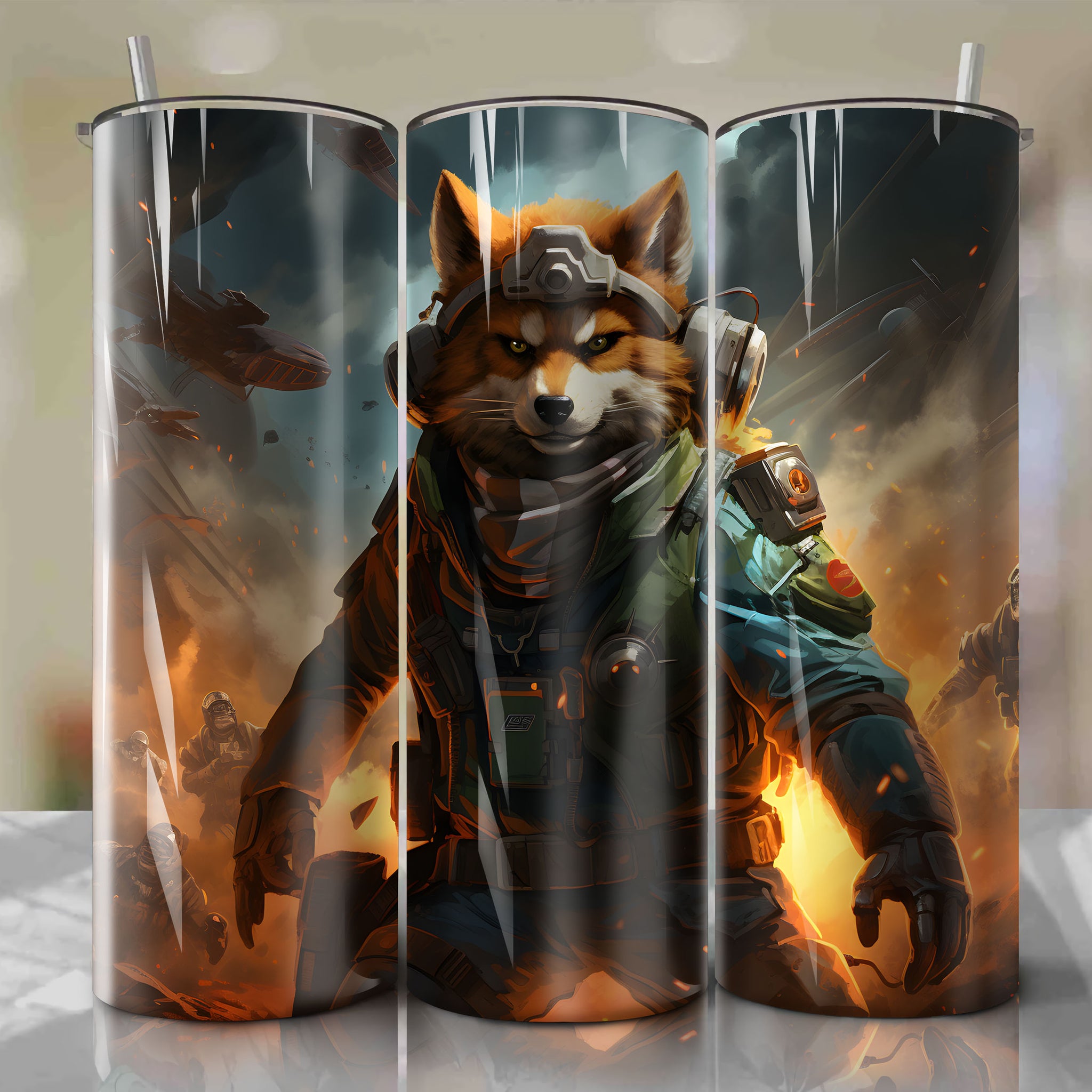 20 oz Tumbler Wrap with Intergalactic Hero - Captivating artwork by talented artist, depicting Fox McCloud in thrilling space battles
