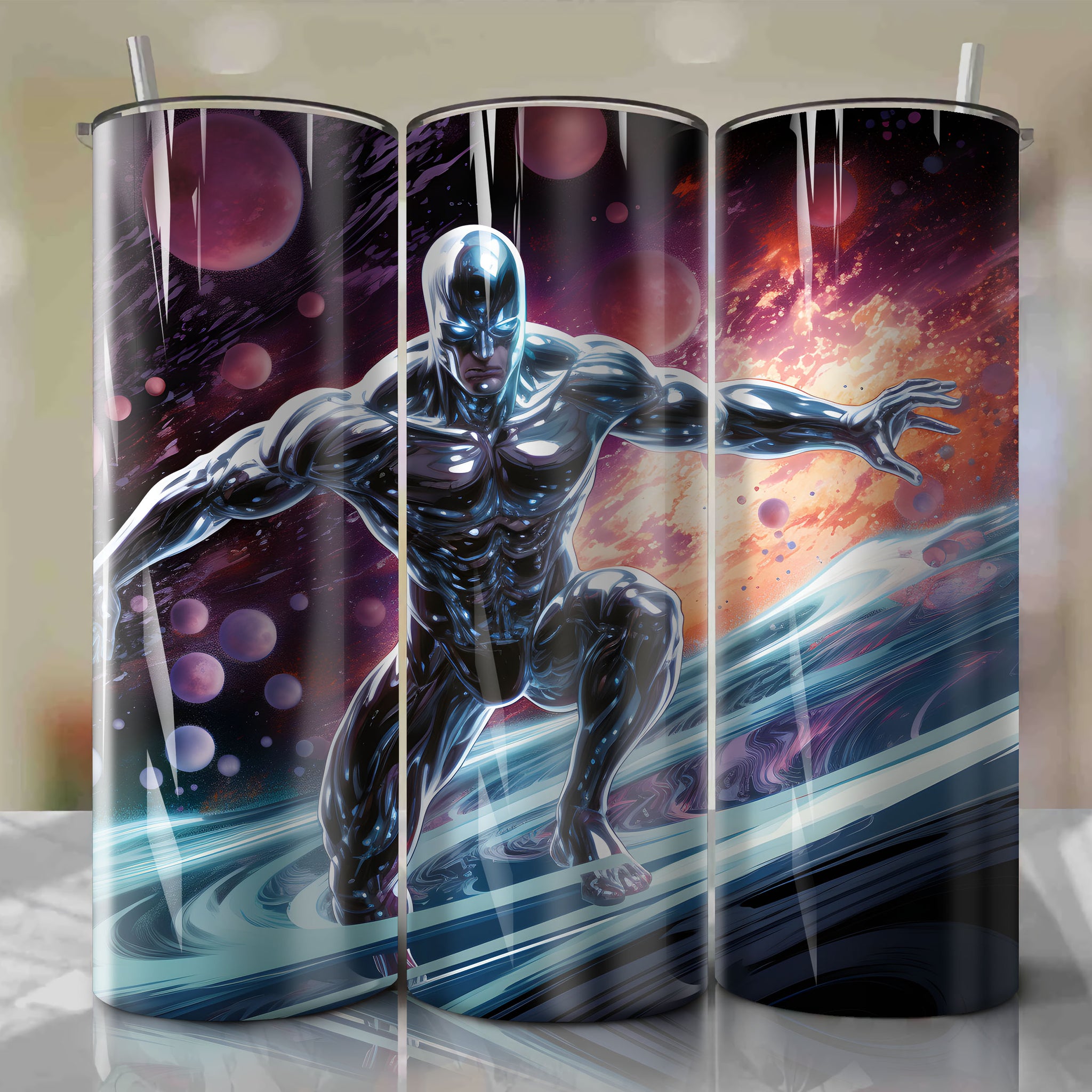 Silver Surfer 20 Oz Tumbler Wrap - Embodying the Majesty of the Cosmos
