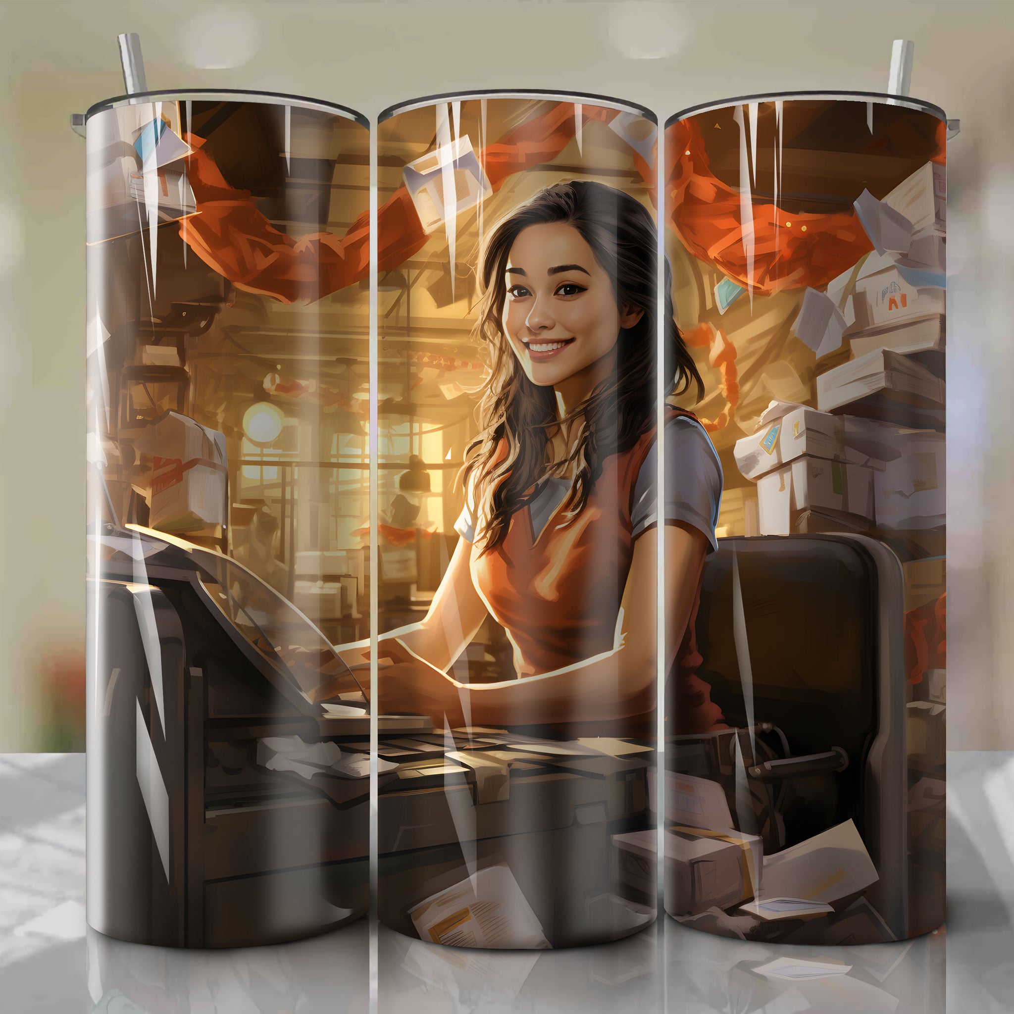 Tumbler Wrap: Postal Sorter in Vibrant Digital Illustration by Renowned Artist
