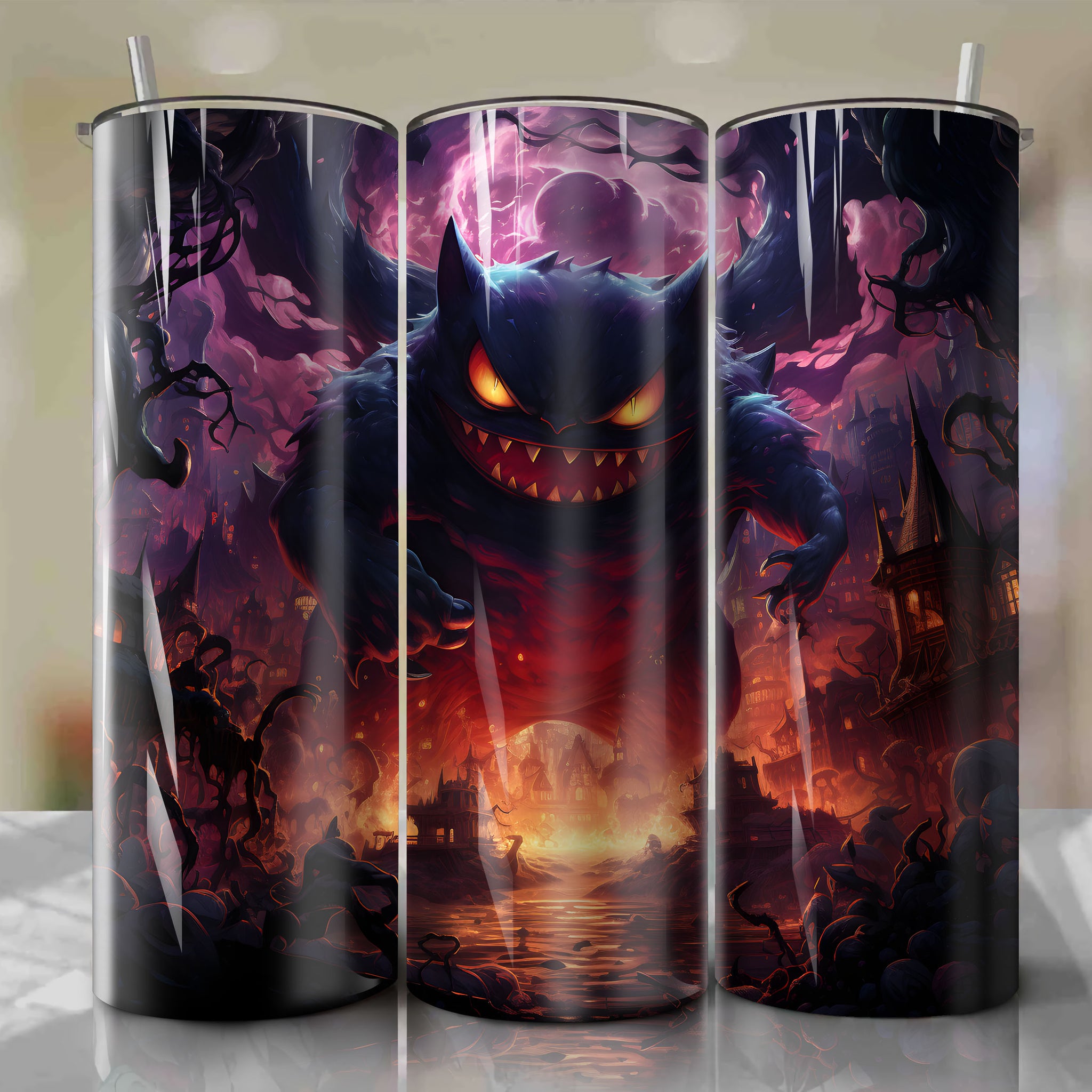 Gengar 20 Oz Tumbler Wrap - Intense and Mysterious Pokémon Artwork
