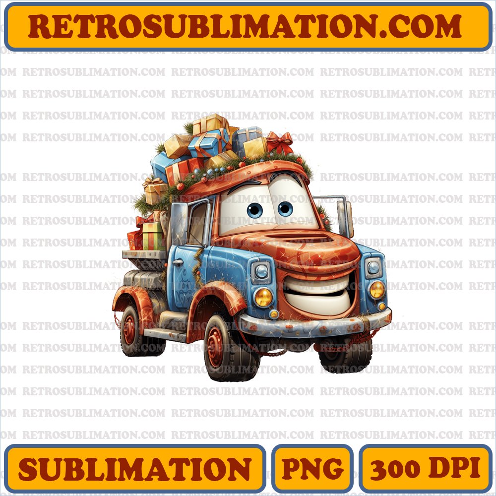 Christmas Mater Towing Sleigh - Humorous Cars Sublimation PNG
