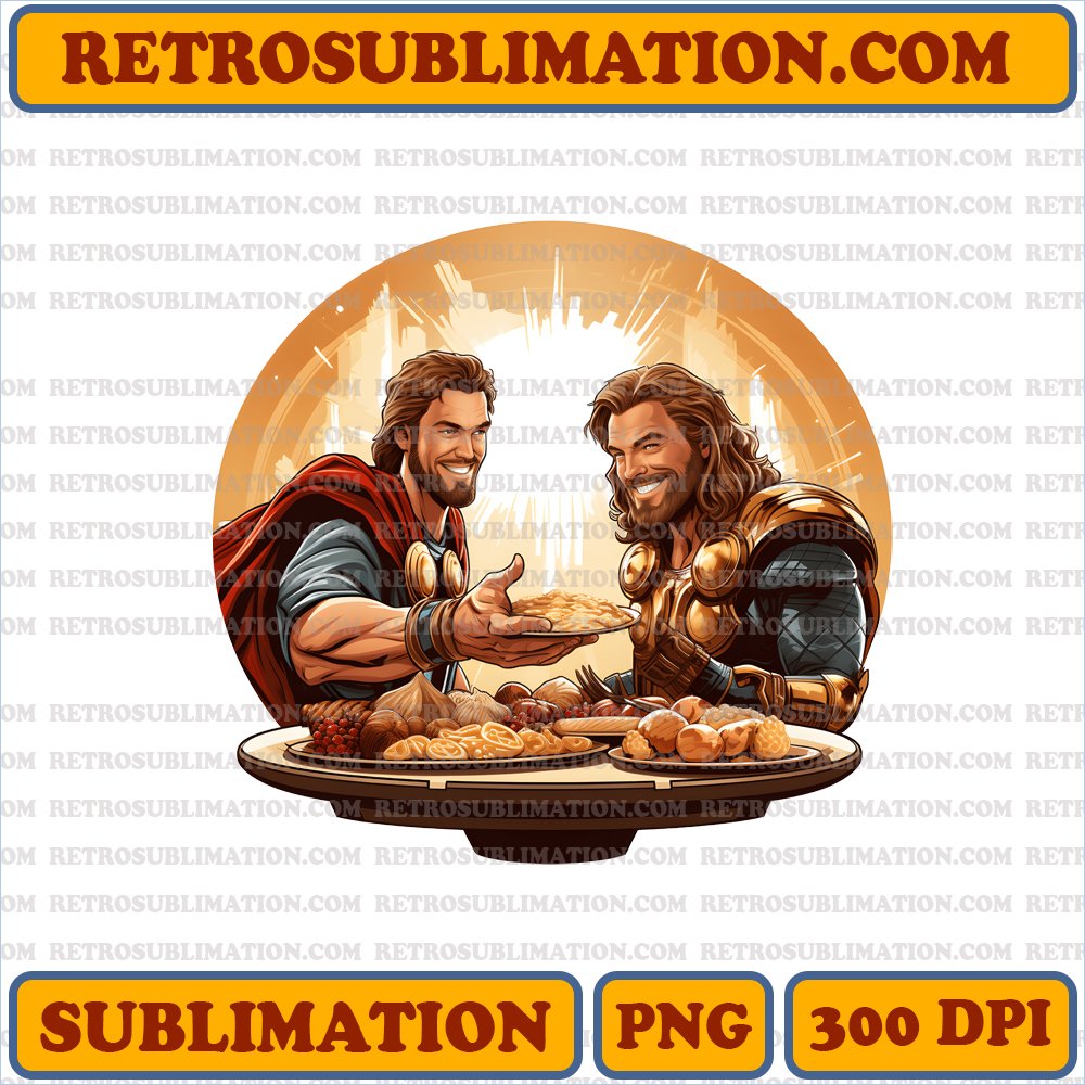 Playful Smirk - Thanksgiving Thor and Loki Food Fight  - - Digital Download PNG
