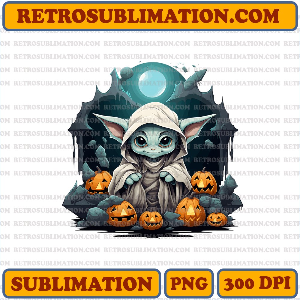 Curious Baby Yoda Explores Ghostly Halloween World | Sublimation PNG Digital Download
