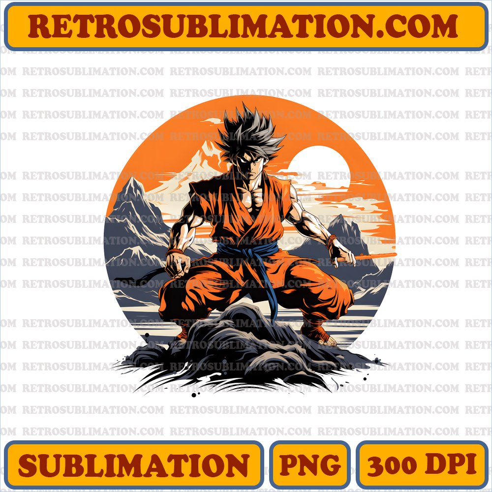 Thanksgiving Goku in Fiery Traditional Attire - Bootleg Style PNG Digital Download
