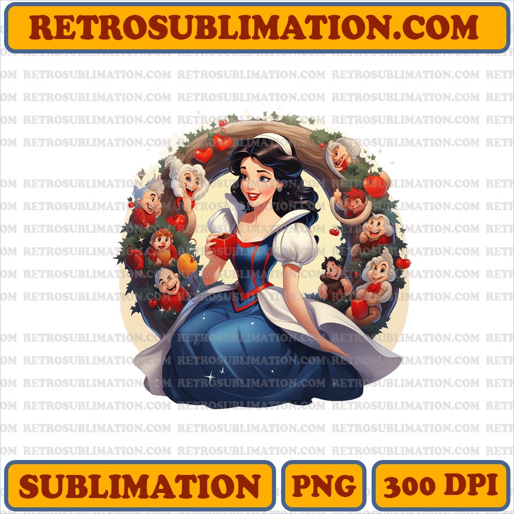 Merry Snow White & Seven Dwarfs - Joyful Christmas Sublimation PNG
