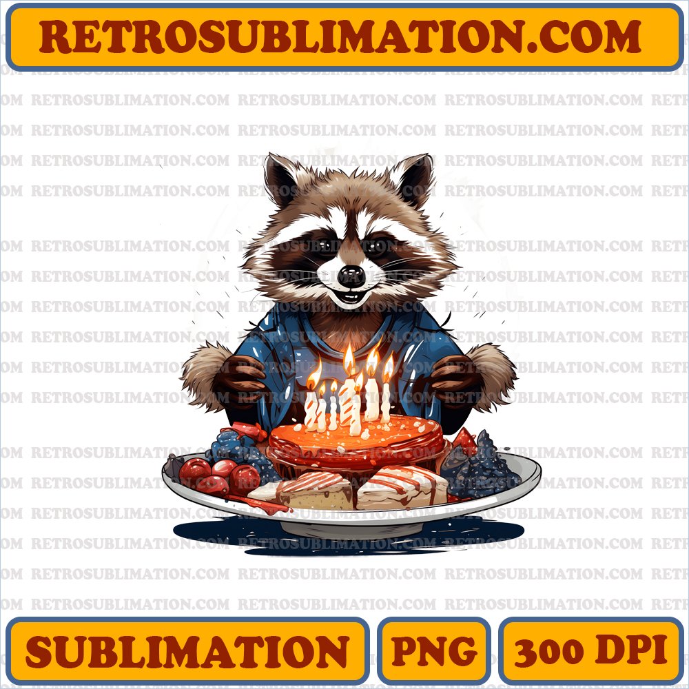 Festive Thanksgiving Rocket Raccoon - Cheeky Grins & Firework Desserts Unique PNG Digital Download
