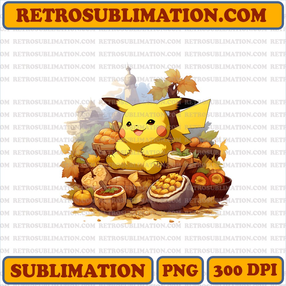 Pikachu Nap Time - Adorable Thanksgiving Digital Download Sublimation PNG
