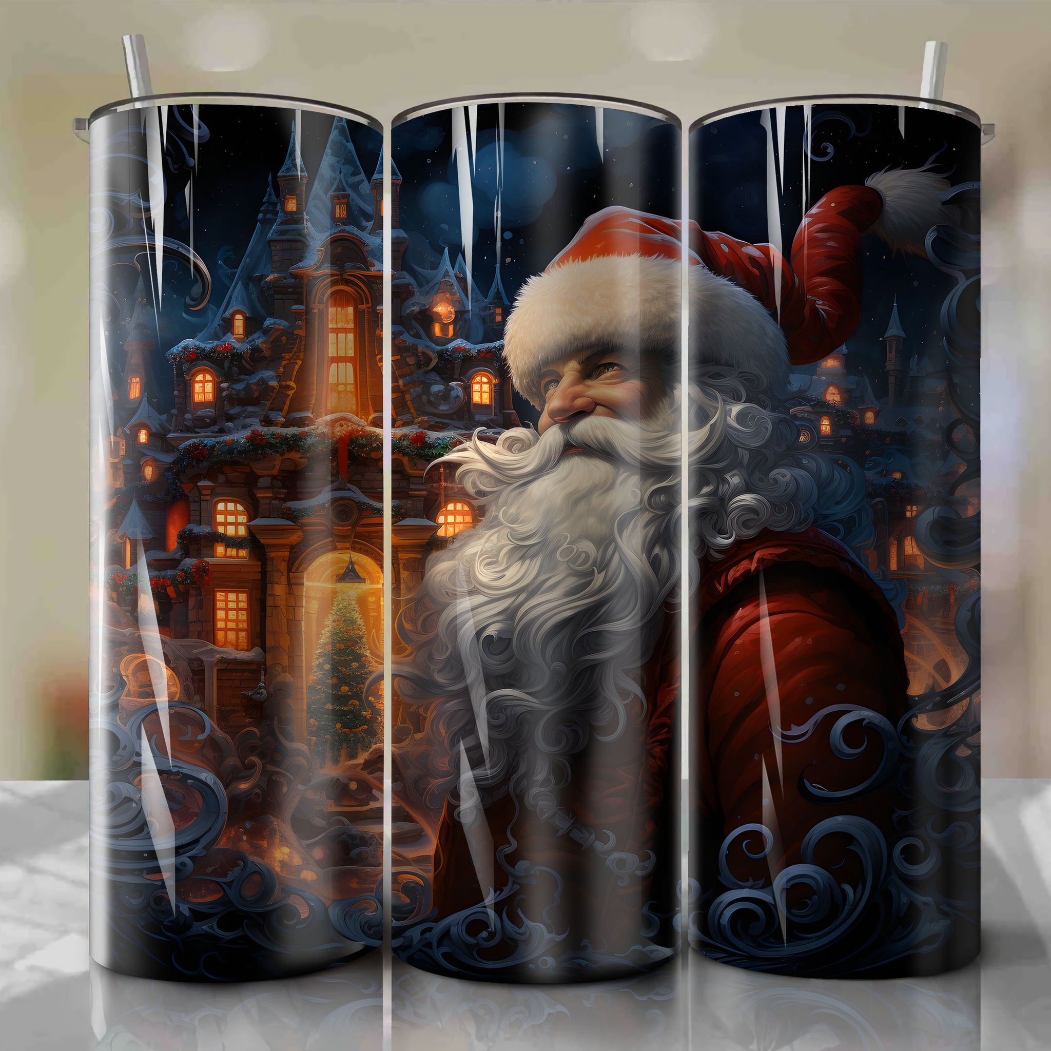 Tumbler Wrap: Festive Joy in Santa Claus Emerging from a Chimneystack in Stunning Illustration
