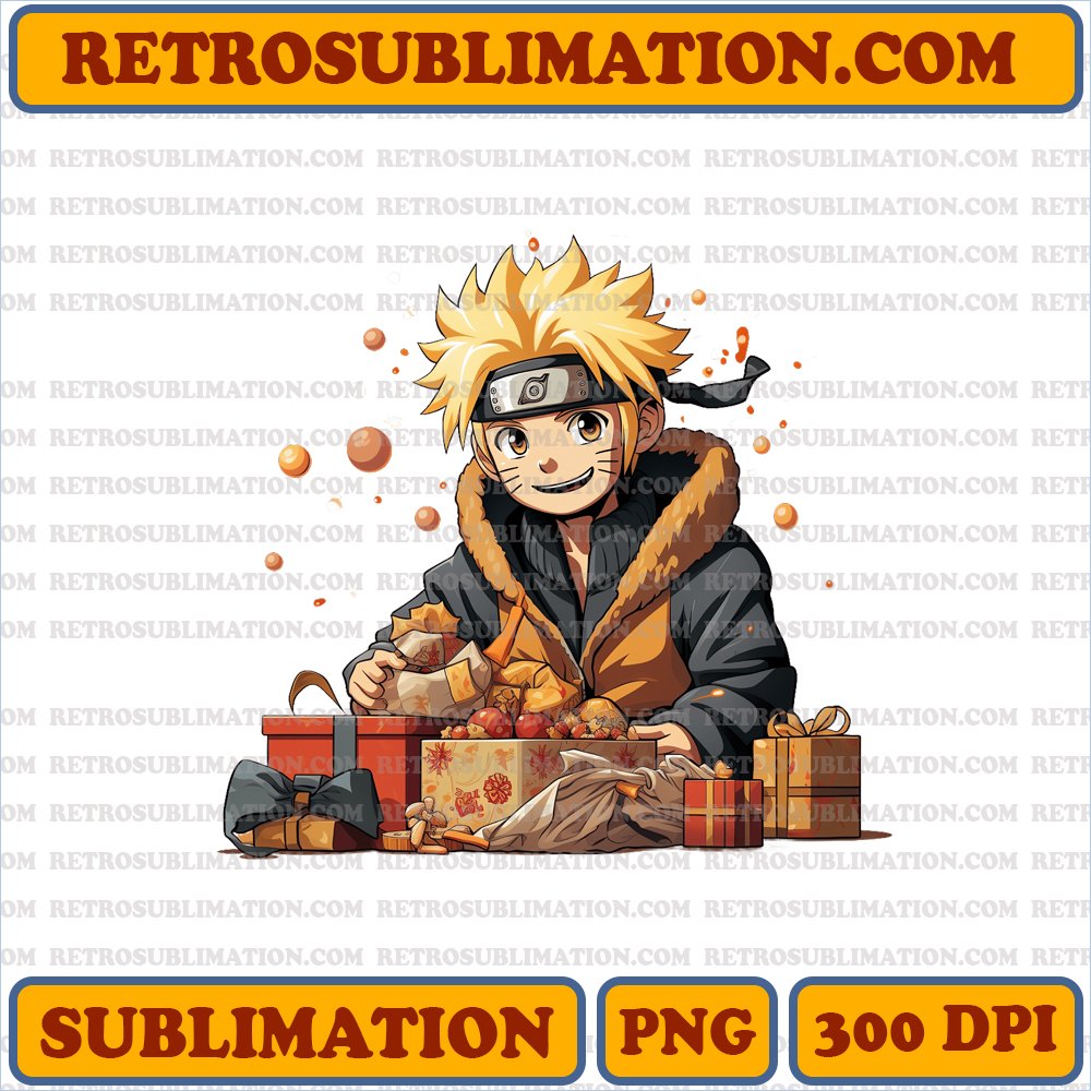 Excited Naruto Unwrapping Ramen - Christmas Edition - PNG Digital Download
