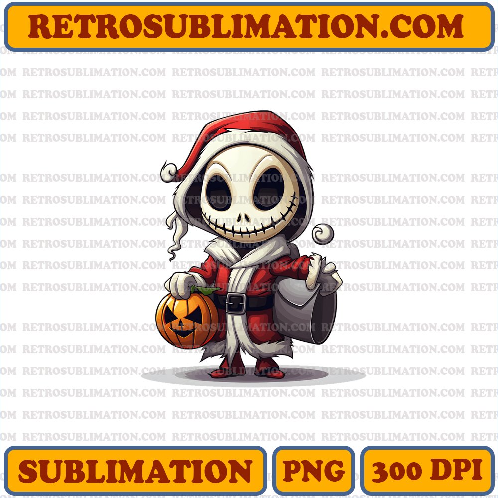 Halloween Jack Skellington in 'Sandy Claws' Outfit- Digital Download PNG Sublimation
