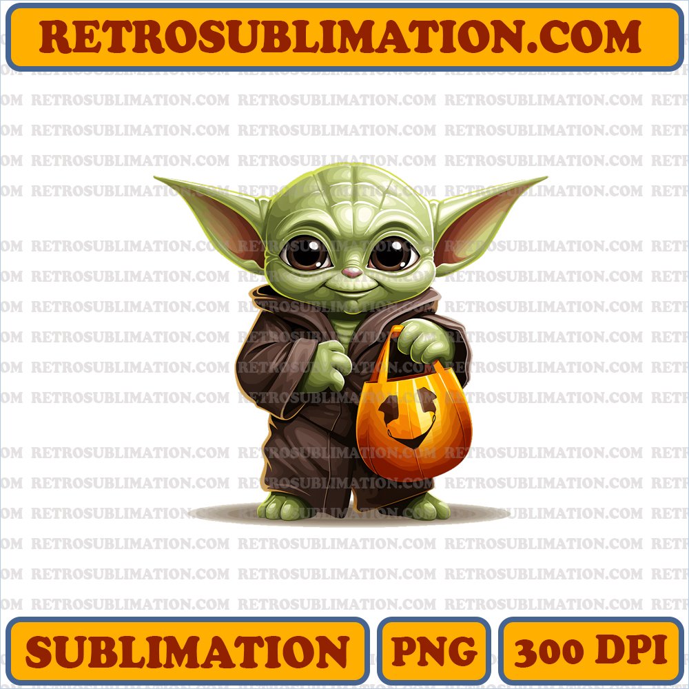 Bewitching Baby Yoda - Mischievous Grin and Halloween Treat Bag - PNG Digital Download
