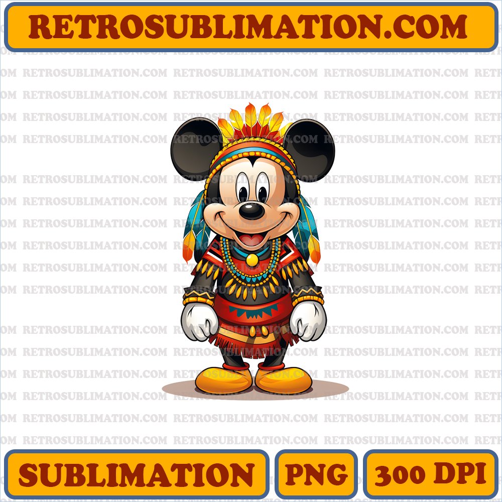 Cheerful Thanksgiving Mickey Mouse Native American Headdress PNG Digital Download
