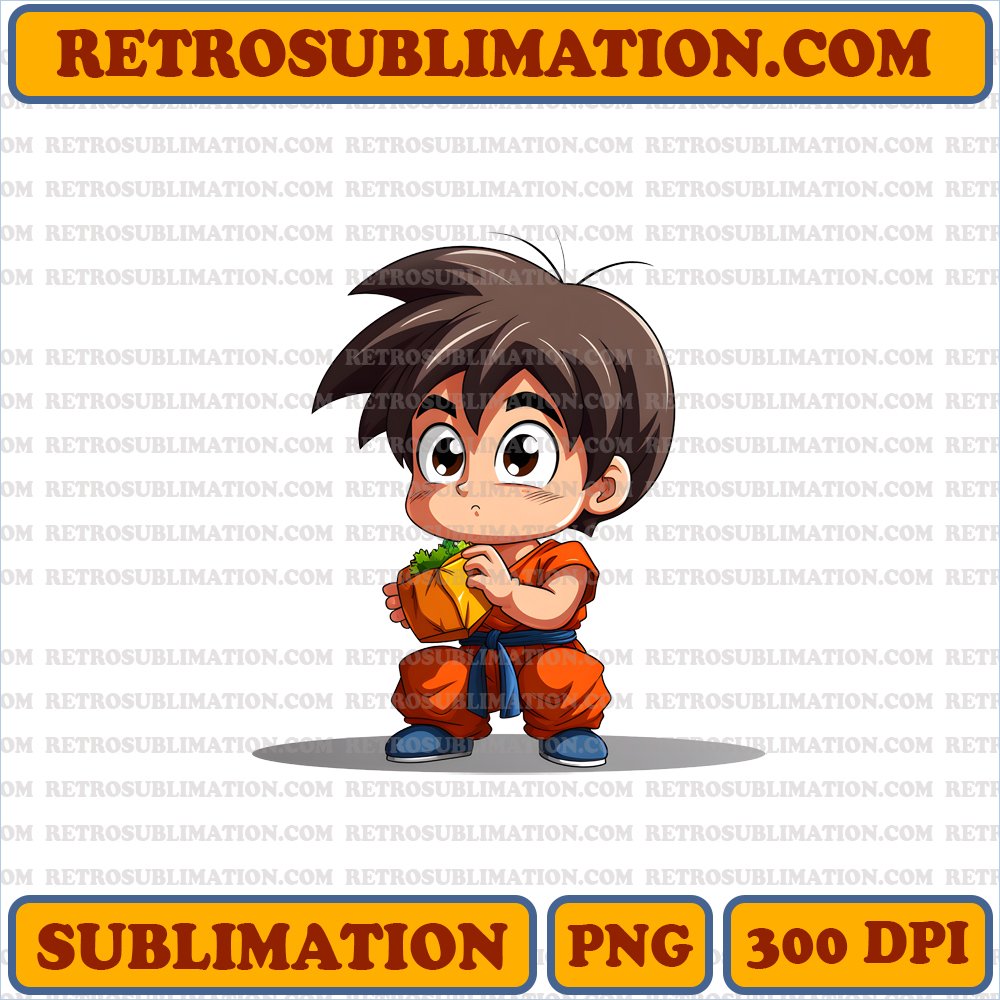 Curious Chibi Son Goku Halloween Candy PNG Digital Download - Unique Bootleg Style Art - White Background - Primary Colors - Maximum Contrasts - Typography - 10
