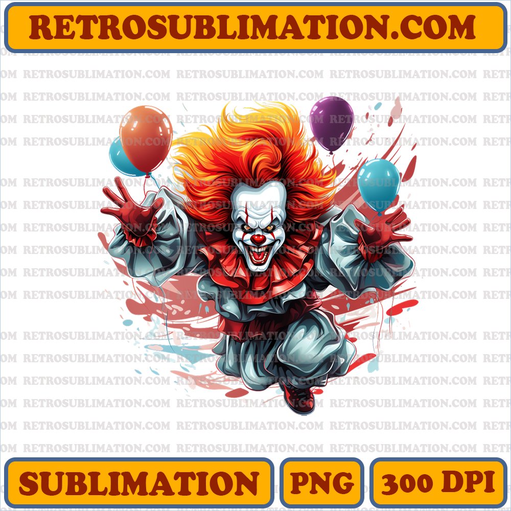 Pennywise Clown - Sinister and Malevolent Cartoon - High-Contrast Sublimation PNG File
