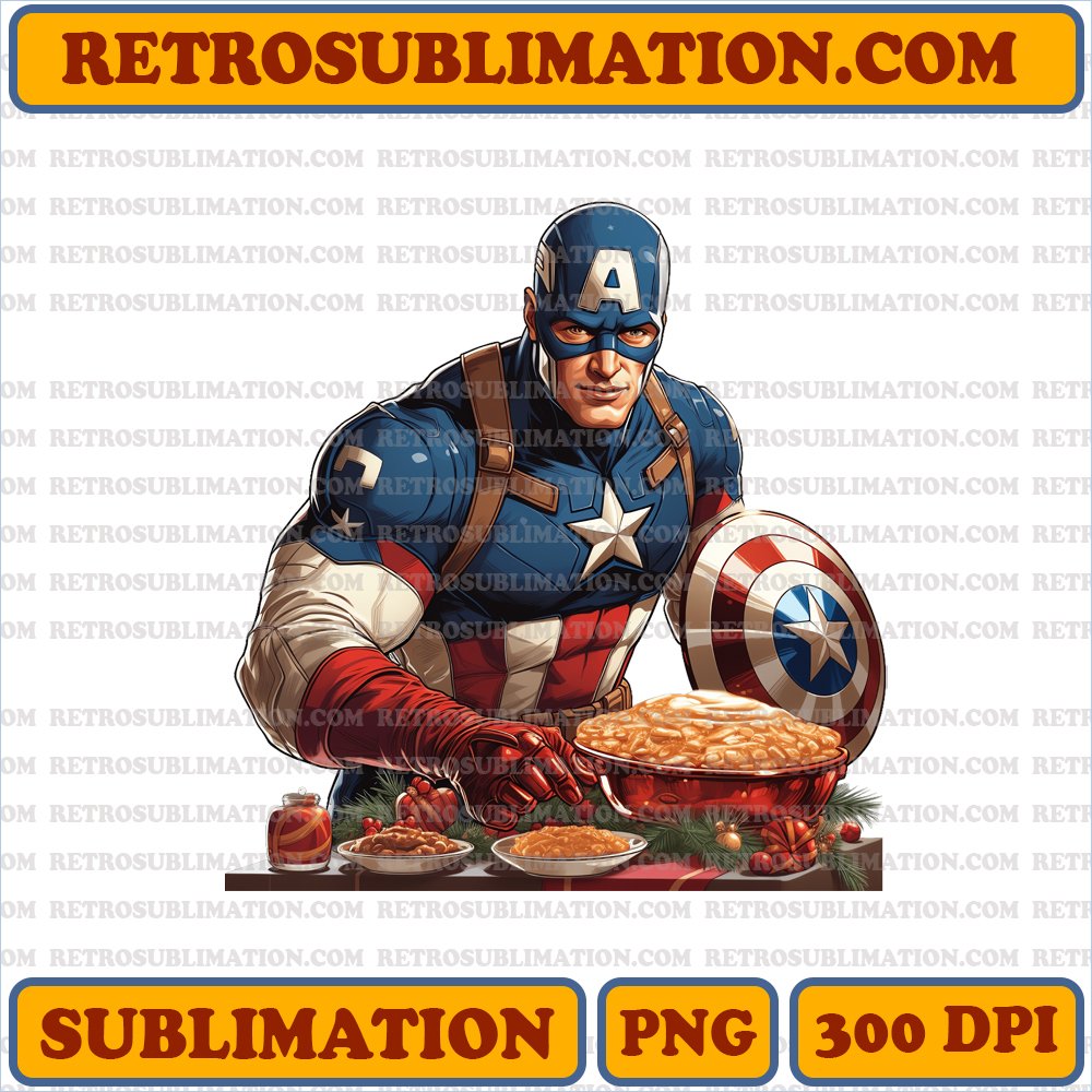 Christmas Captain America Helping with Dinner - Marvel Cartoon PNG Digital Download
