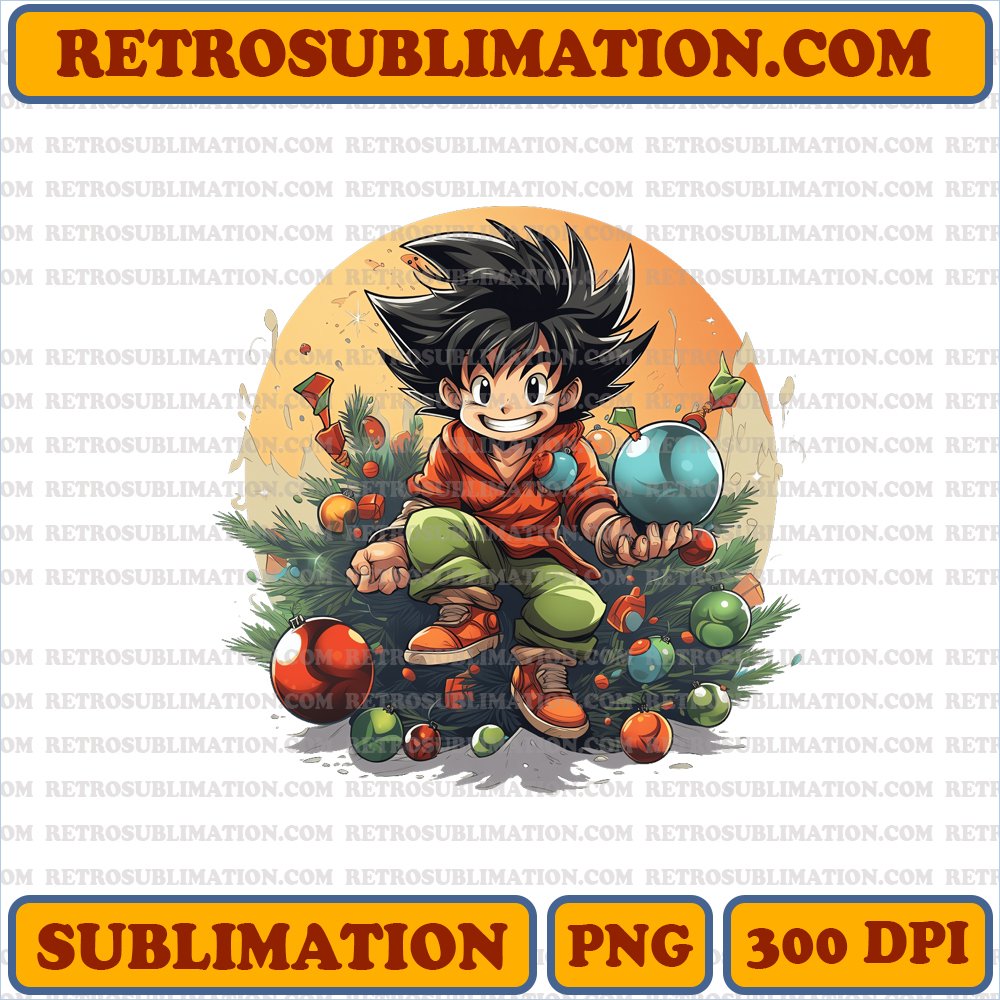 Energetic Son Goku Christmas Tree - Dragon Ball Cartoon - High-Contrast Sublimation PNG
