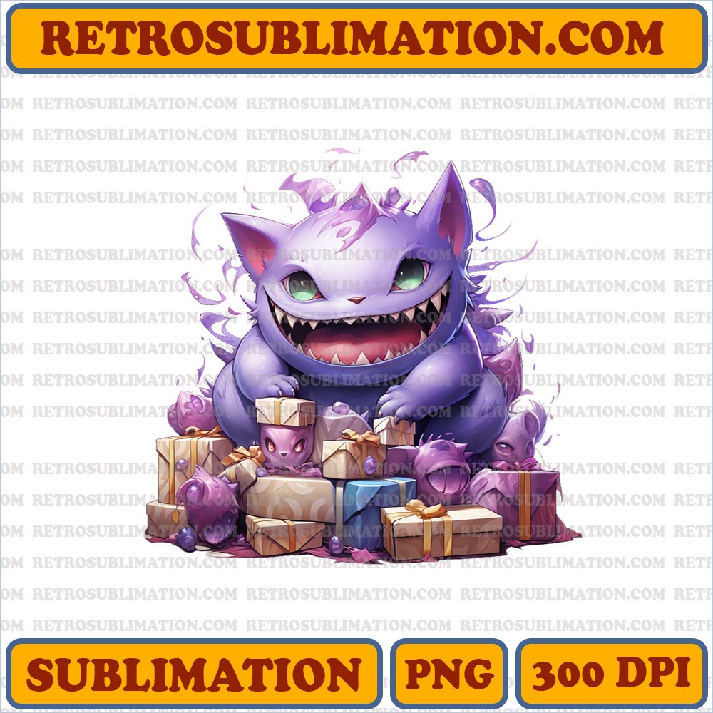 Mischievous Gengar Haunting Gifts - Spooky Cartoon PNG Digital Download
