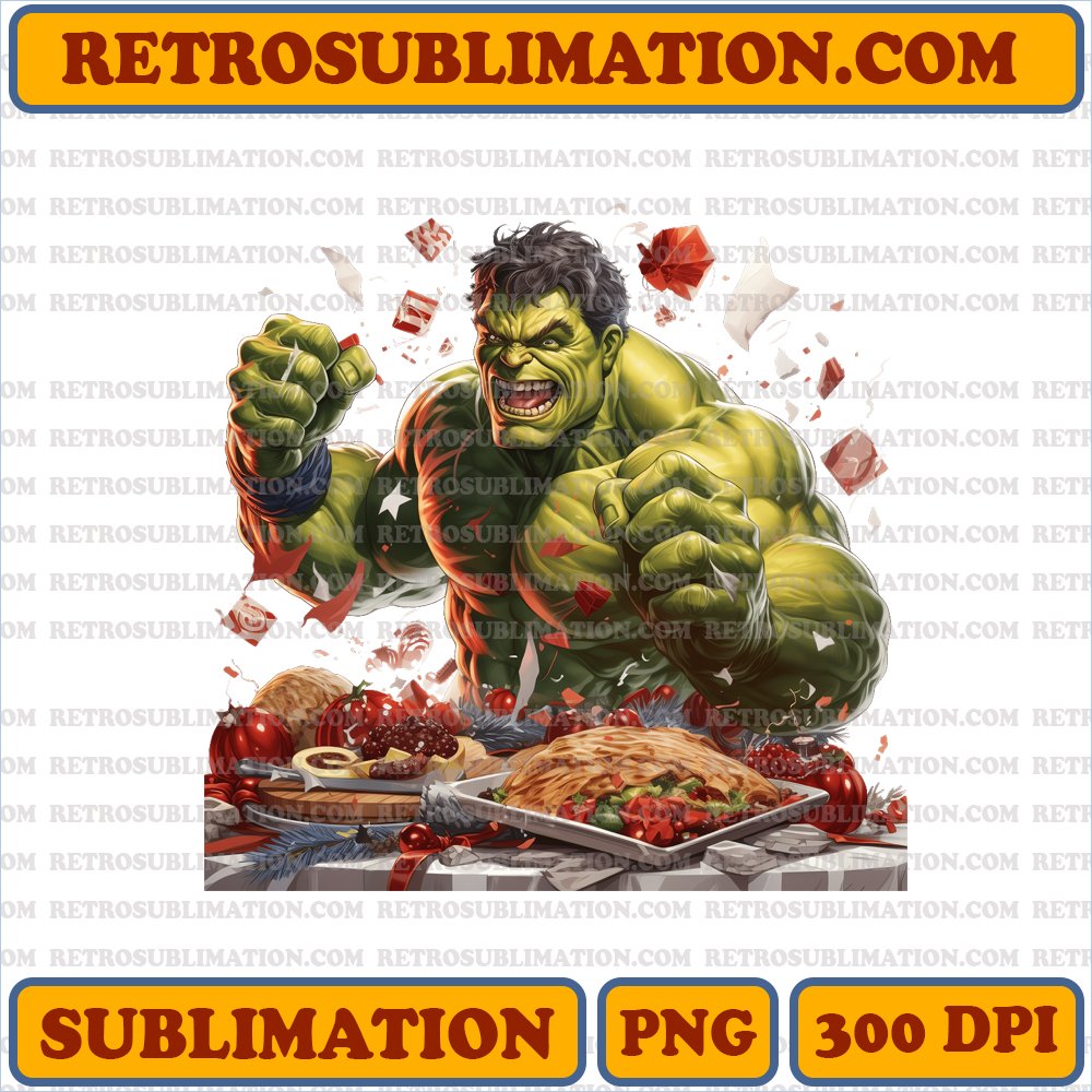 Christmas Hulk - Marvel Feast Smash - Festive Cartoon PNG Digital Download
