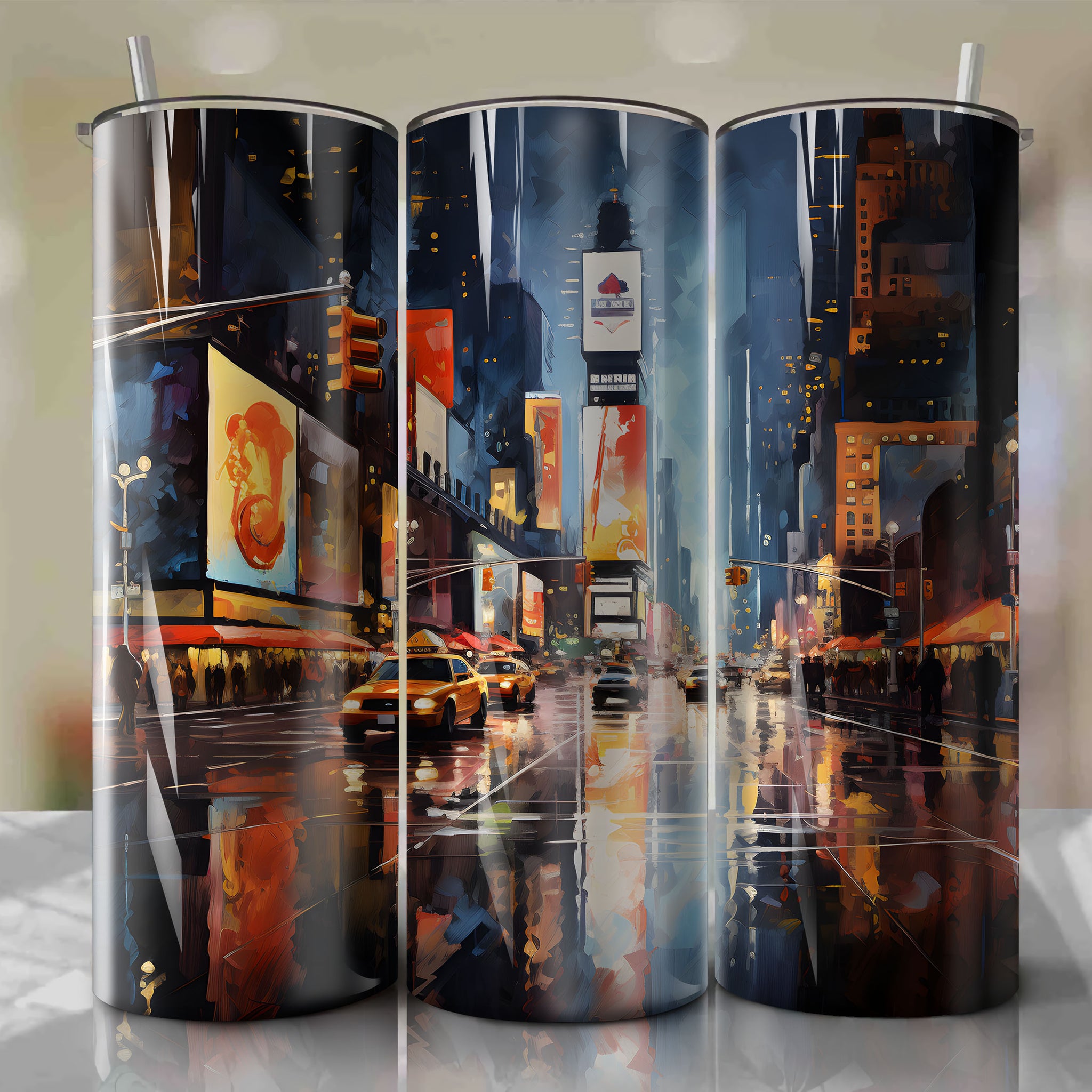 Times Square Autumn: Snowy Impressions with Light Brush Strokes - Tumbler Wrap
