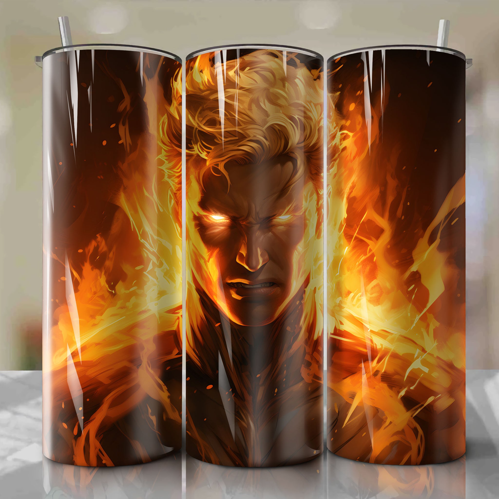 Fiery Fantastic Four Member Soars with Thrilling Animation - 20 Oz Tumbler Wrap
