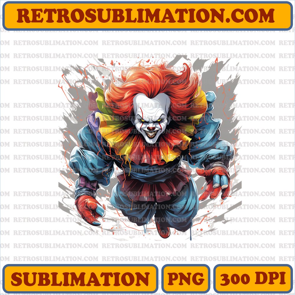 Pennywise Clown - Sinister and Malevolent - Horror Sublimation PNG Download
