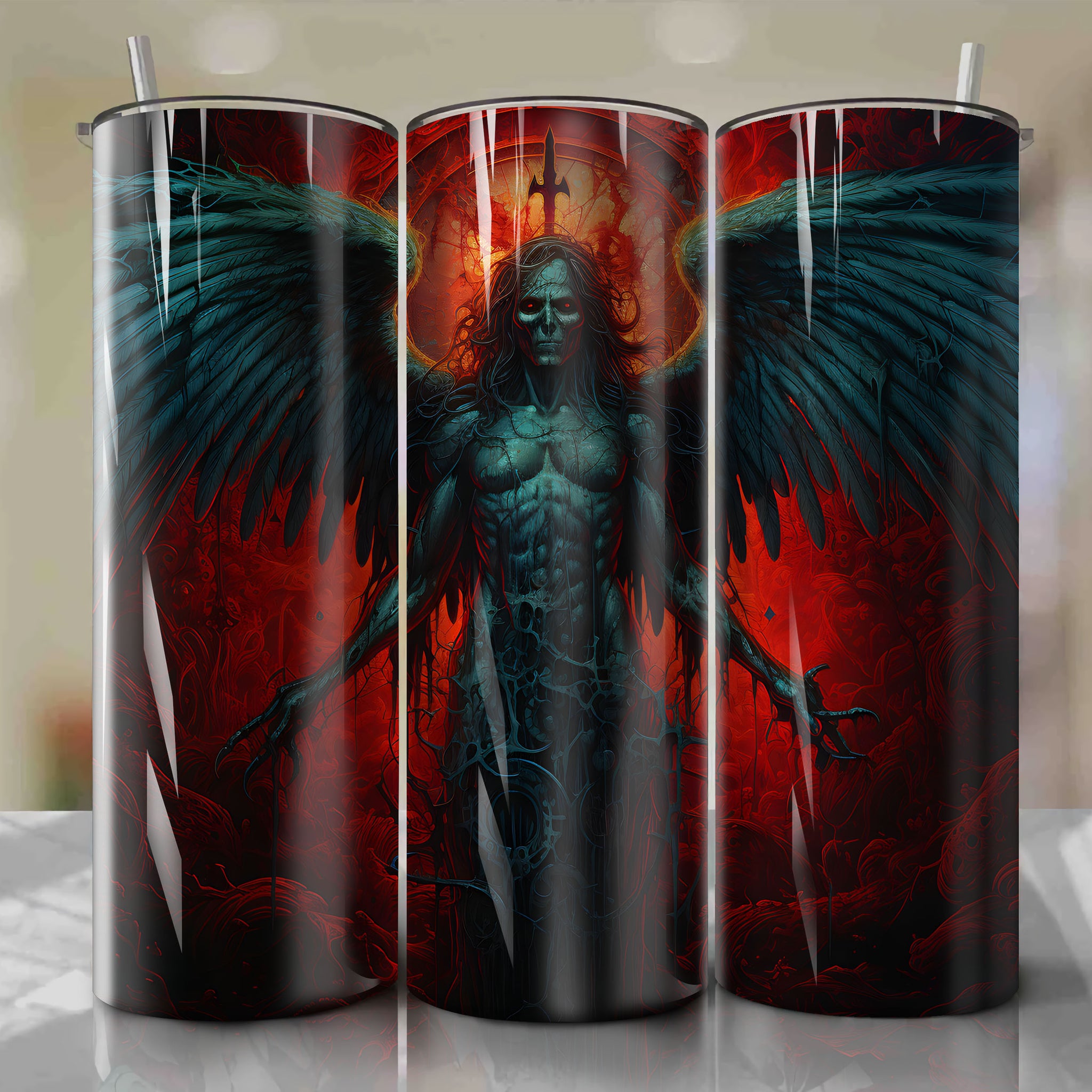 Halloween 20 Oz Tumbler Wrap - Intriguing Pazuzu Demon Artwork for a Spine-Chilling Vibe
